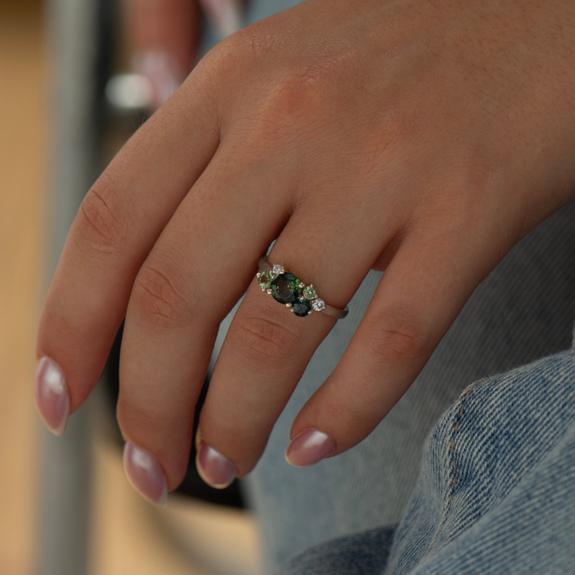 Forest Sapphires and Diamonds Ring