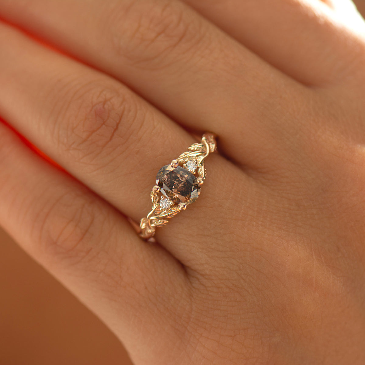 Brown Diamond Leaf Ring