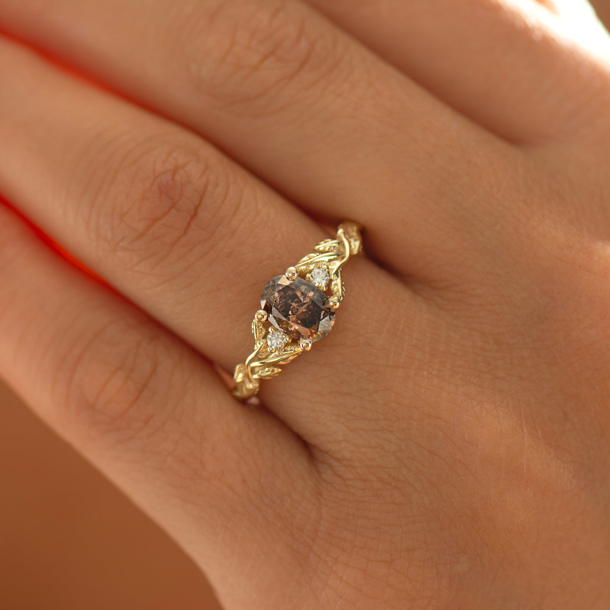 Brown Diamond Leaf Ring