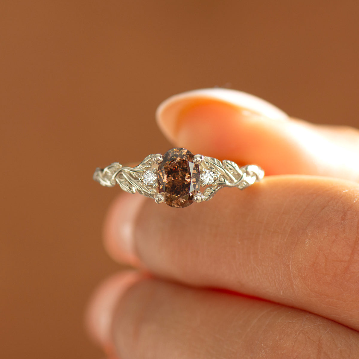 Brown Diamond Leaf Ring