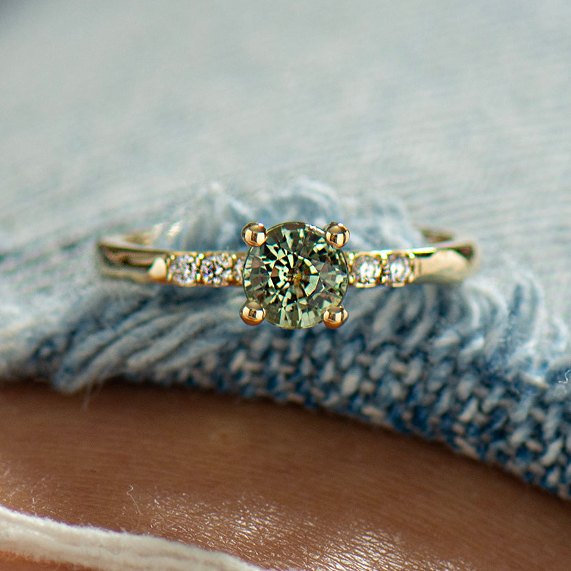 Delicate Green Sapphire Engagement Ring