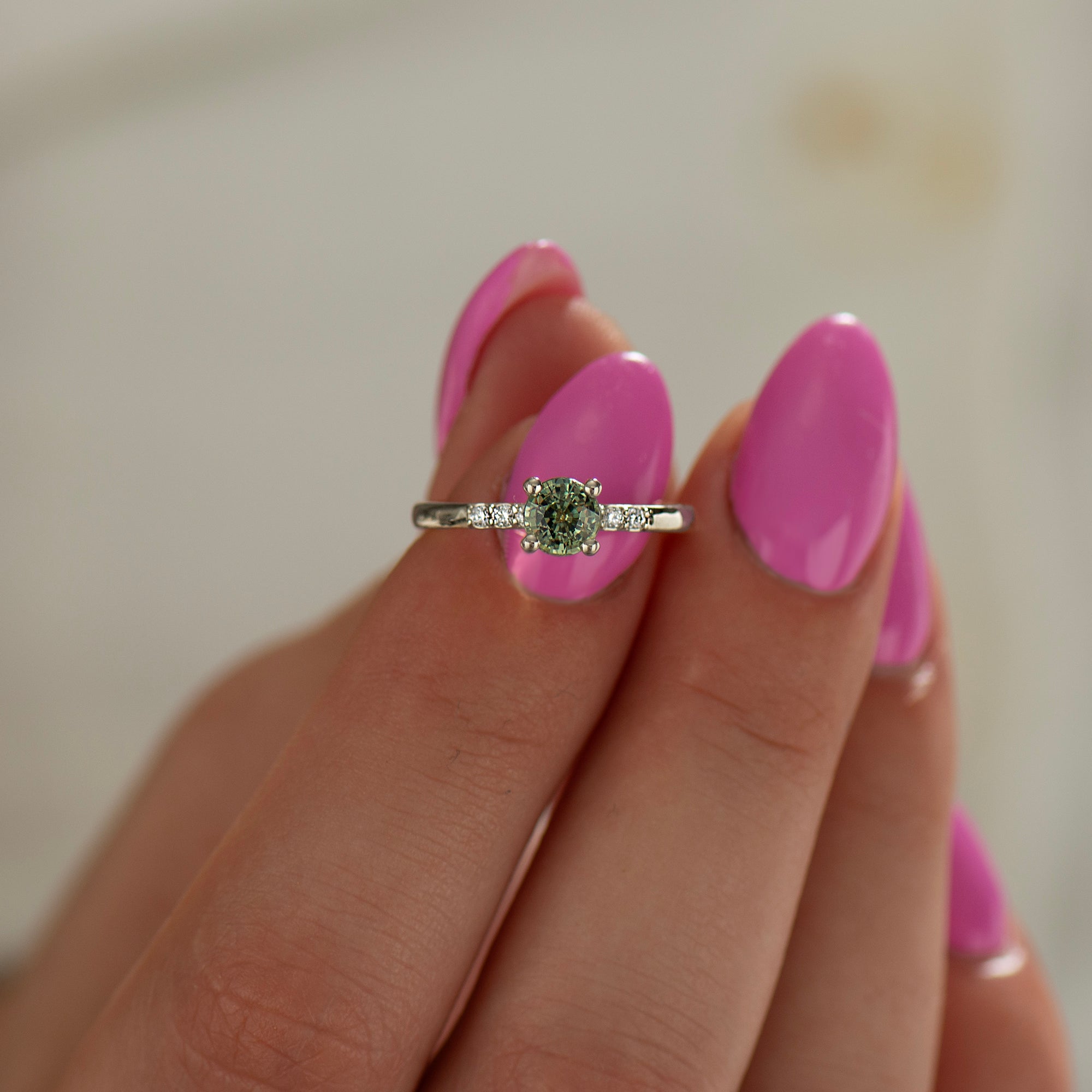 Delicate Green Sapphire Engagement Ring