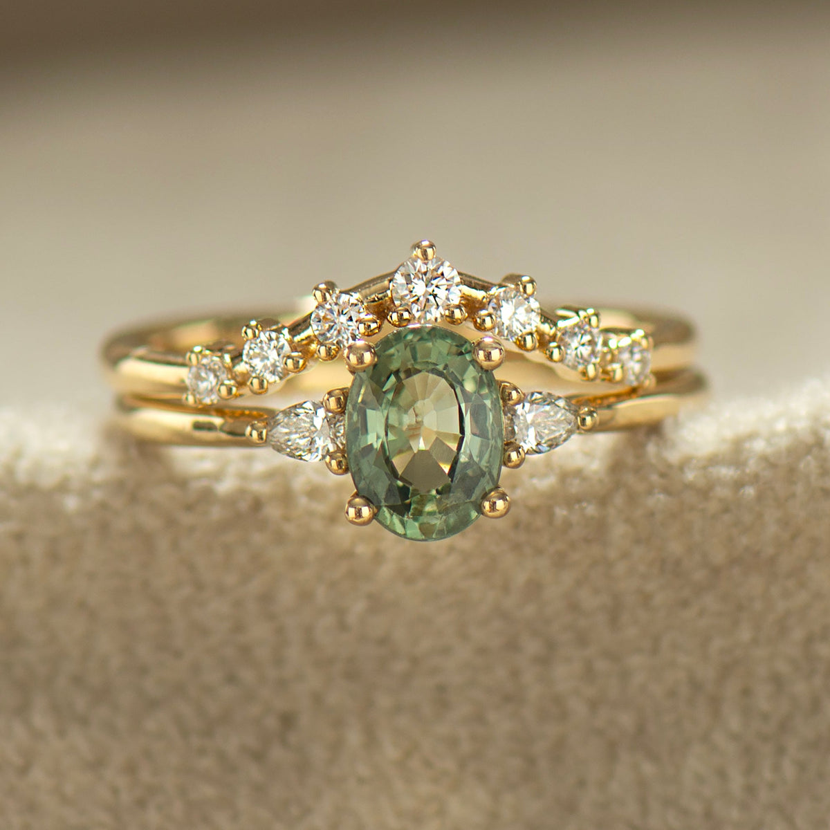 Oval Green Sapphire Ring Set