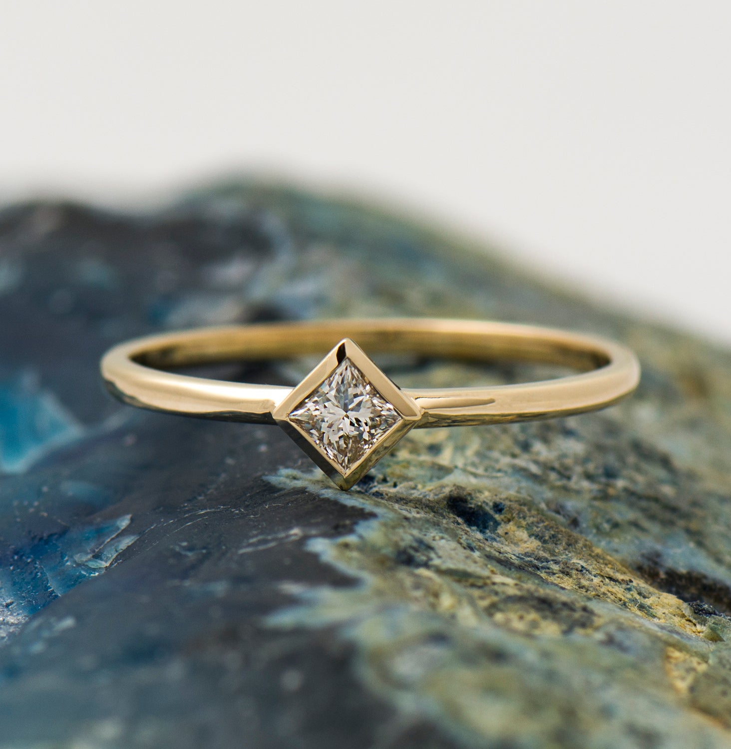 0.2 Carat Princess Cut Diamond Ring - 14K Yellow Gold
