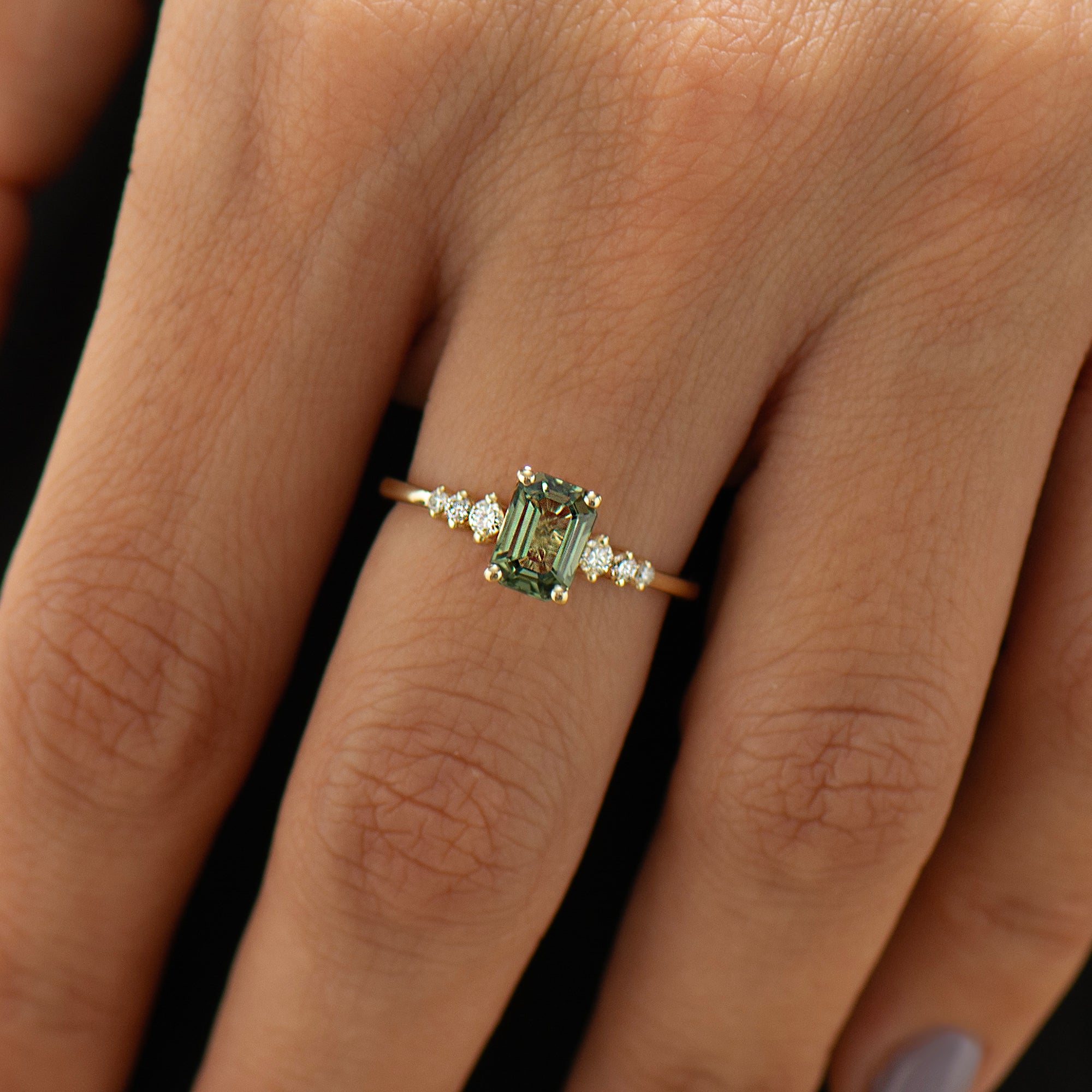 Emerald Cut Green Sapphire Engagement Ring