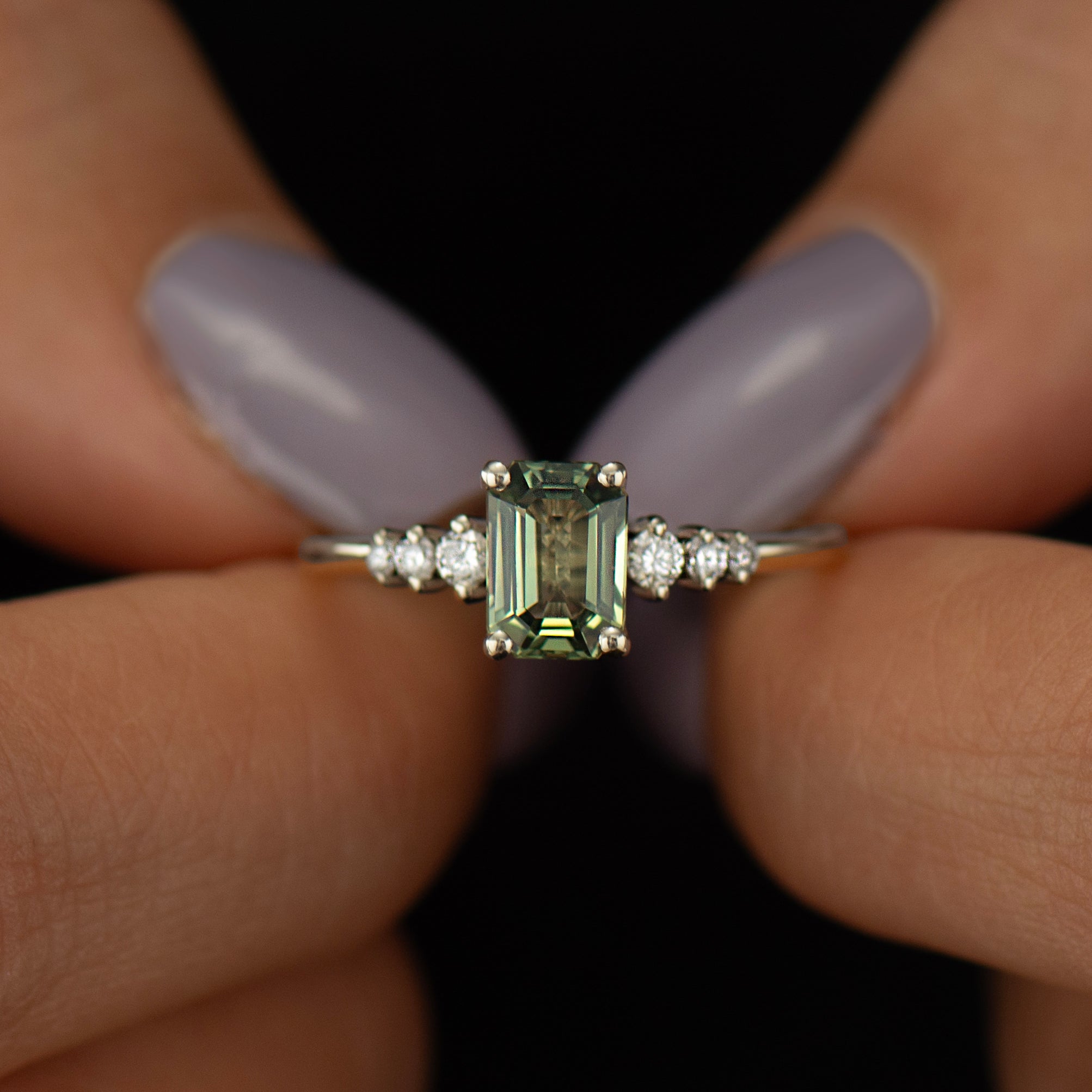 Emerald Cut Green Sapphire Engagement Ring