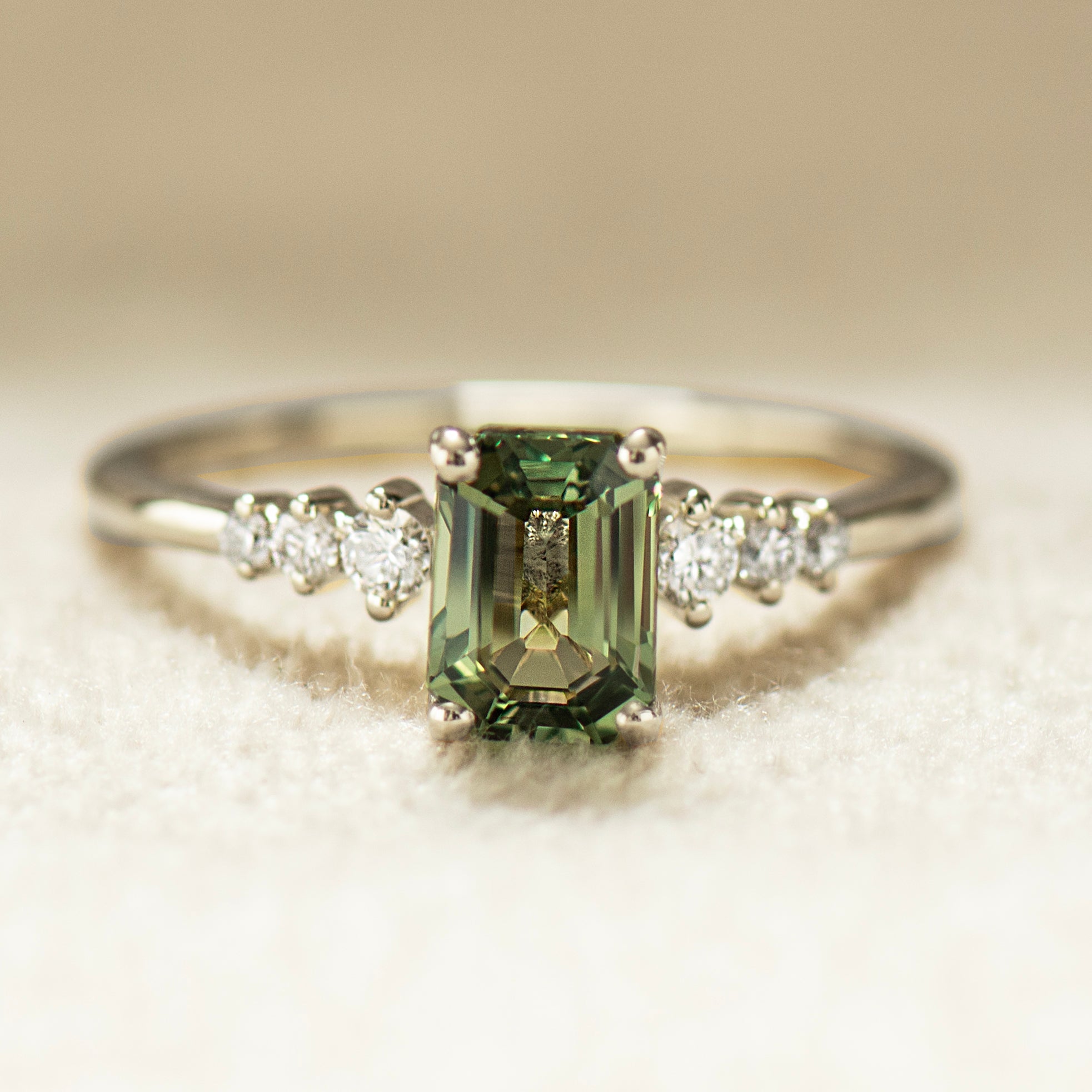 Emerald Cut Green Sapphire Engagement Ring