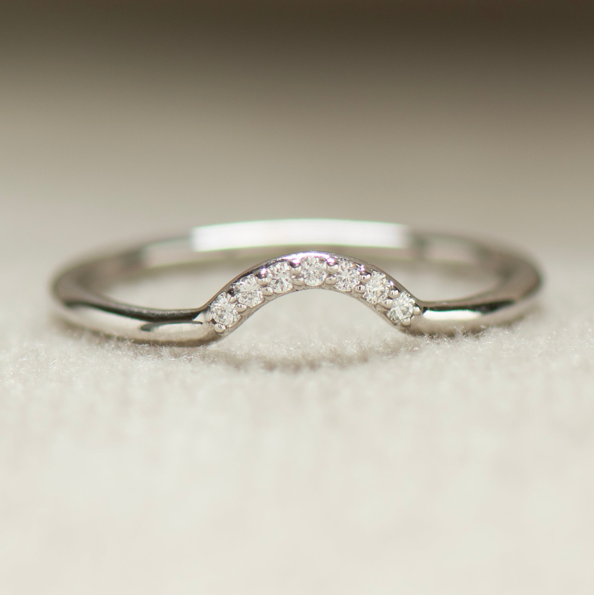 Curved Matching Seven Diamonds Wedding Ring