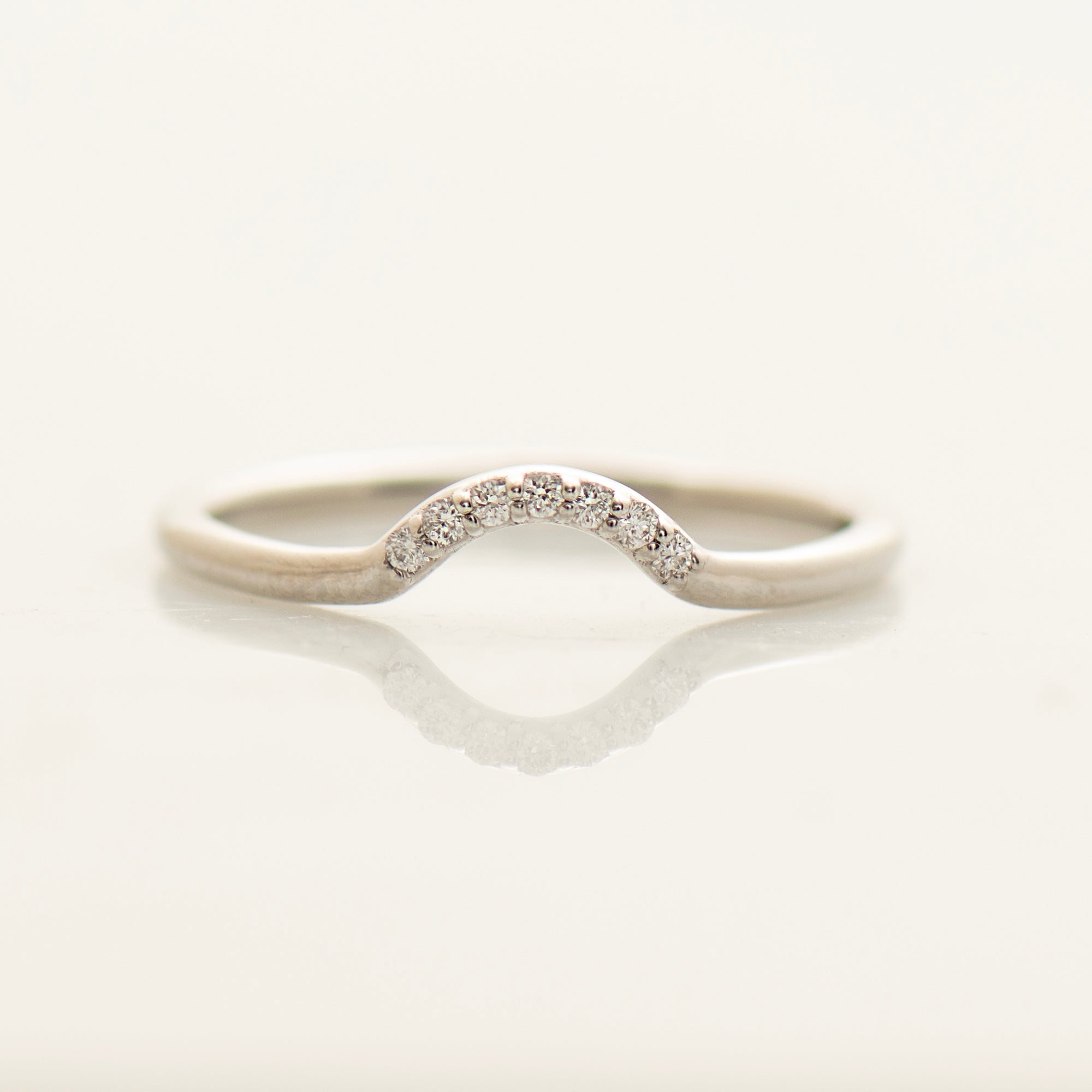 Curved Matching Seven Diamonds Wedding Ring