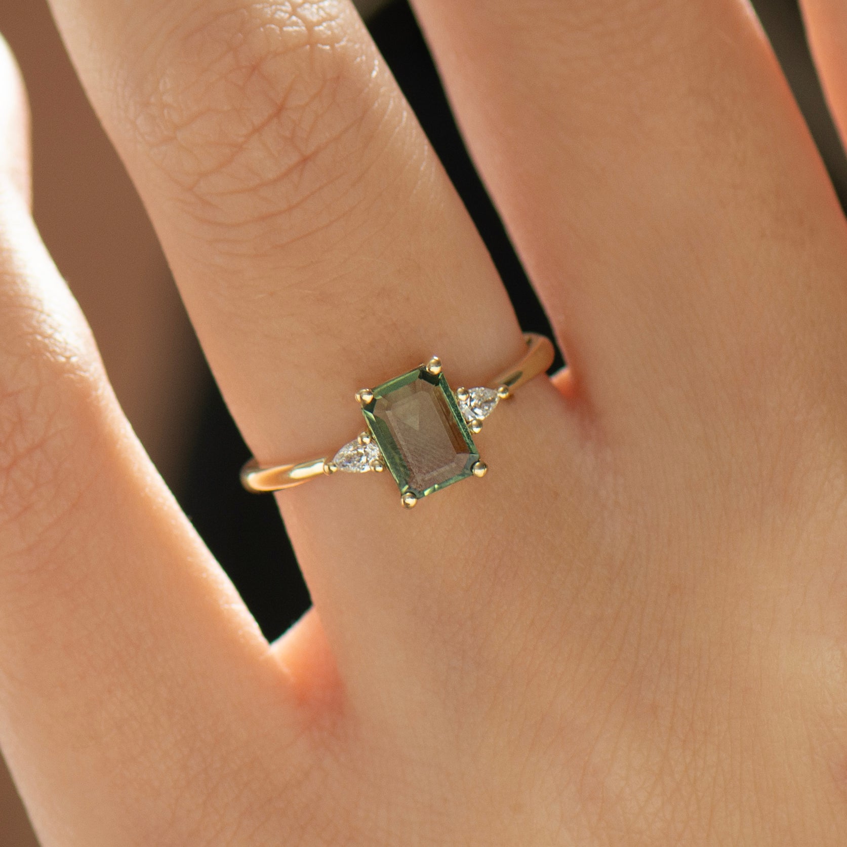 Green Sapphire Engagement Ring - Emerald