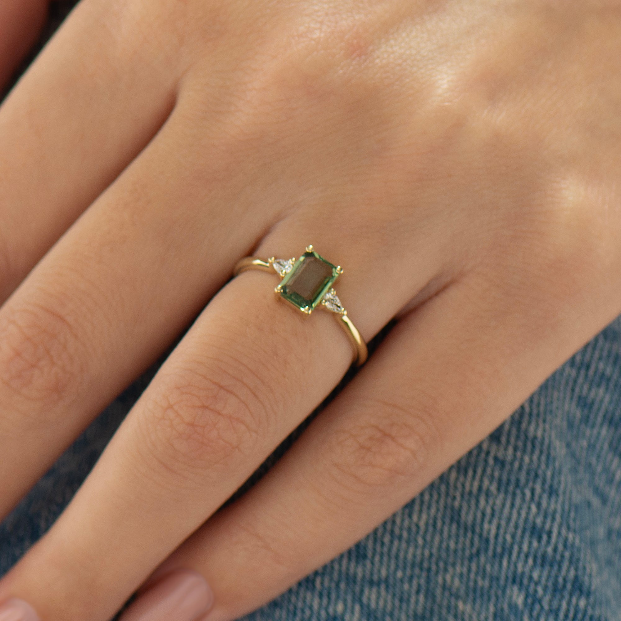 Green Sapphire Engagement Ring - Emerald