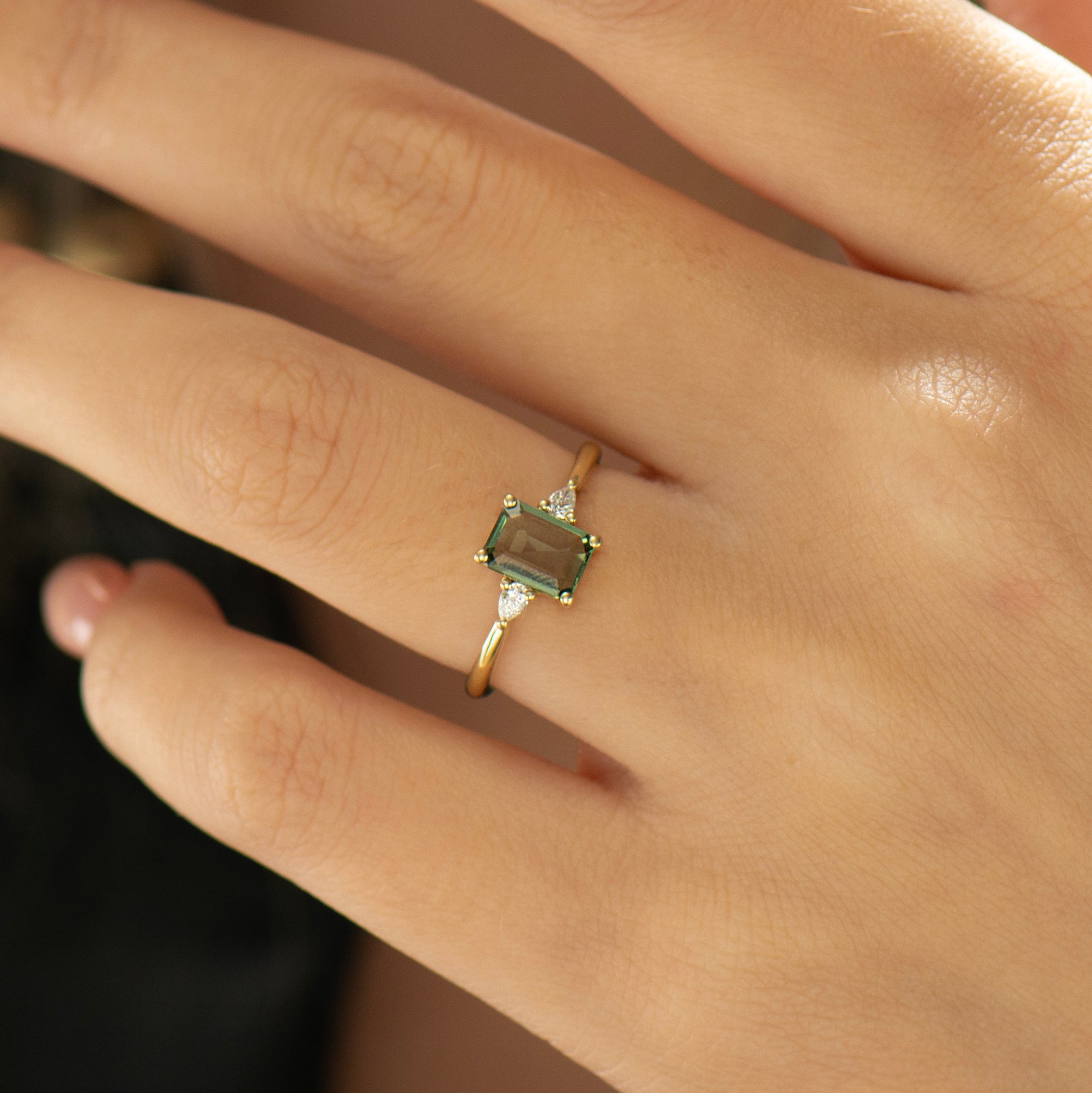 Green Sapphire Engagement Ring - Emerald