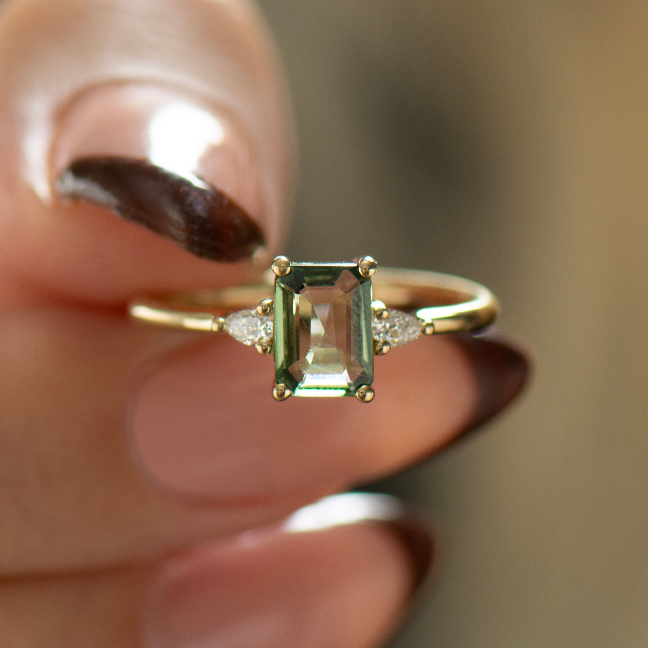 Green Sapphire Engagement Ring - Emerald