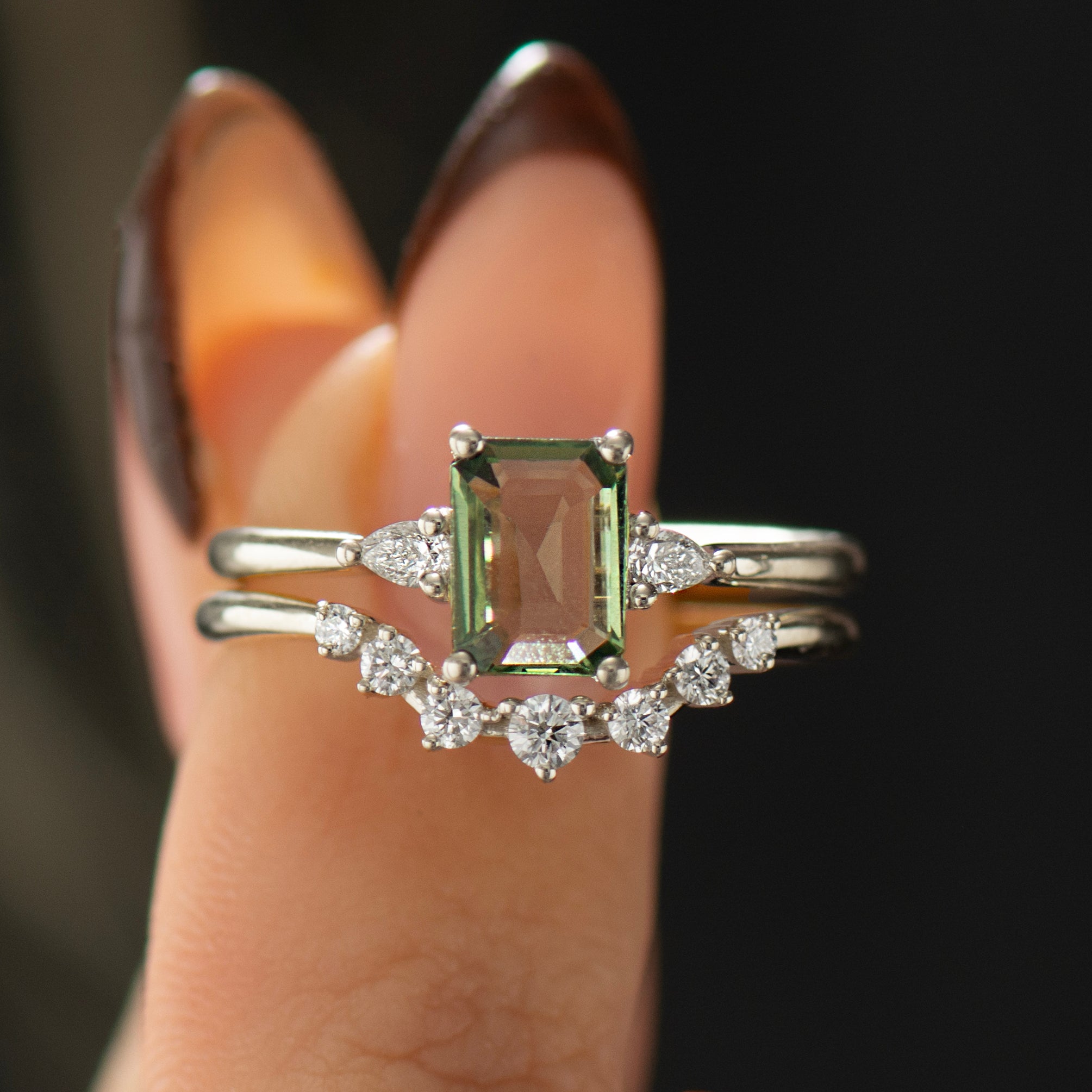 Emerald Cut Green Sapphire Set