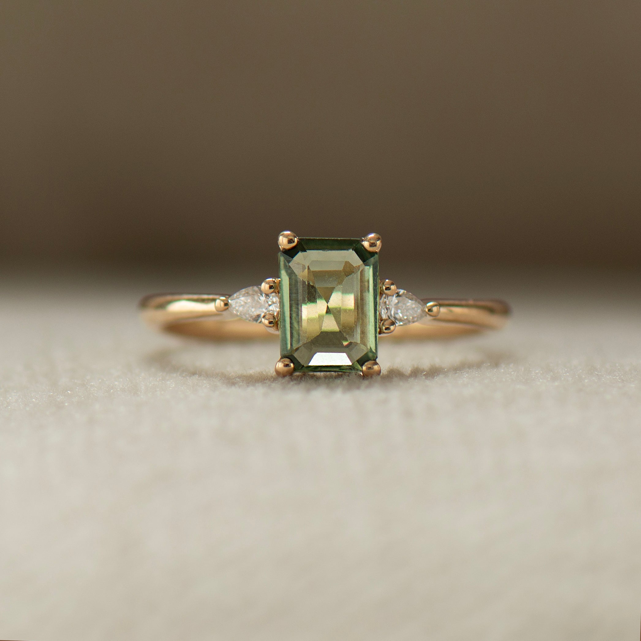 Green Sapphire Engagement Ring - Emerald