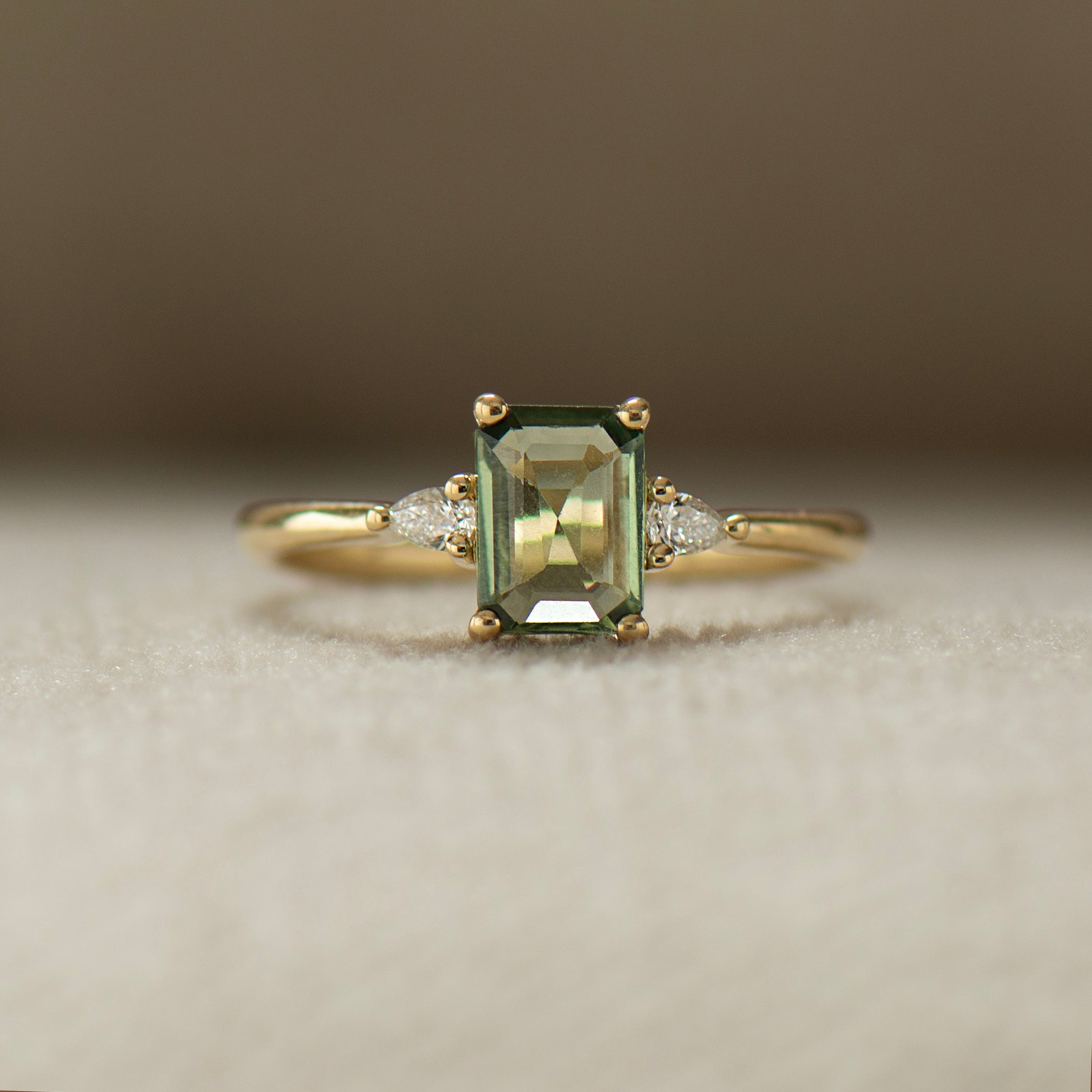 Green Sapphire Engagement Ring - Emerald