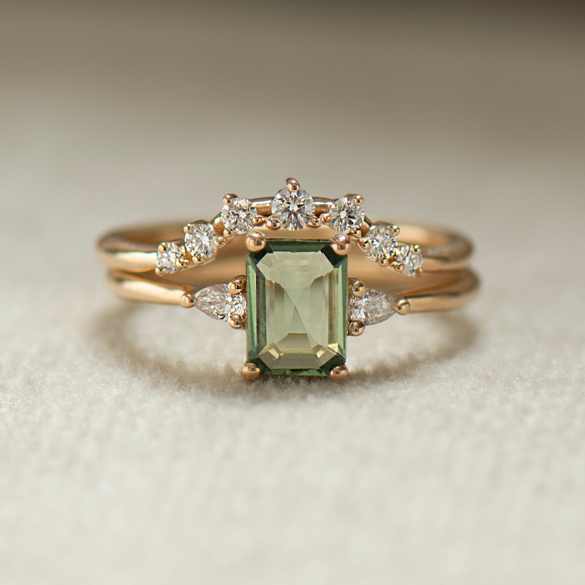 Emerald Cut Green Sapphire Set