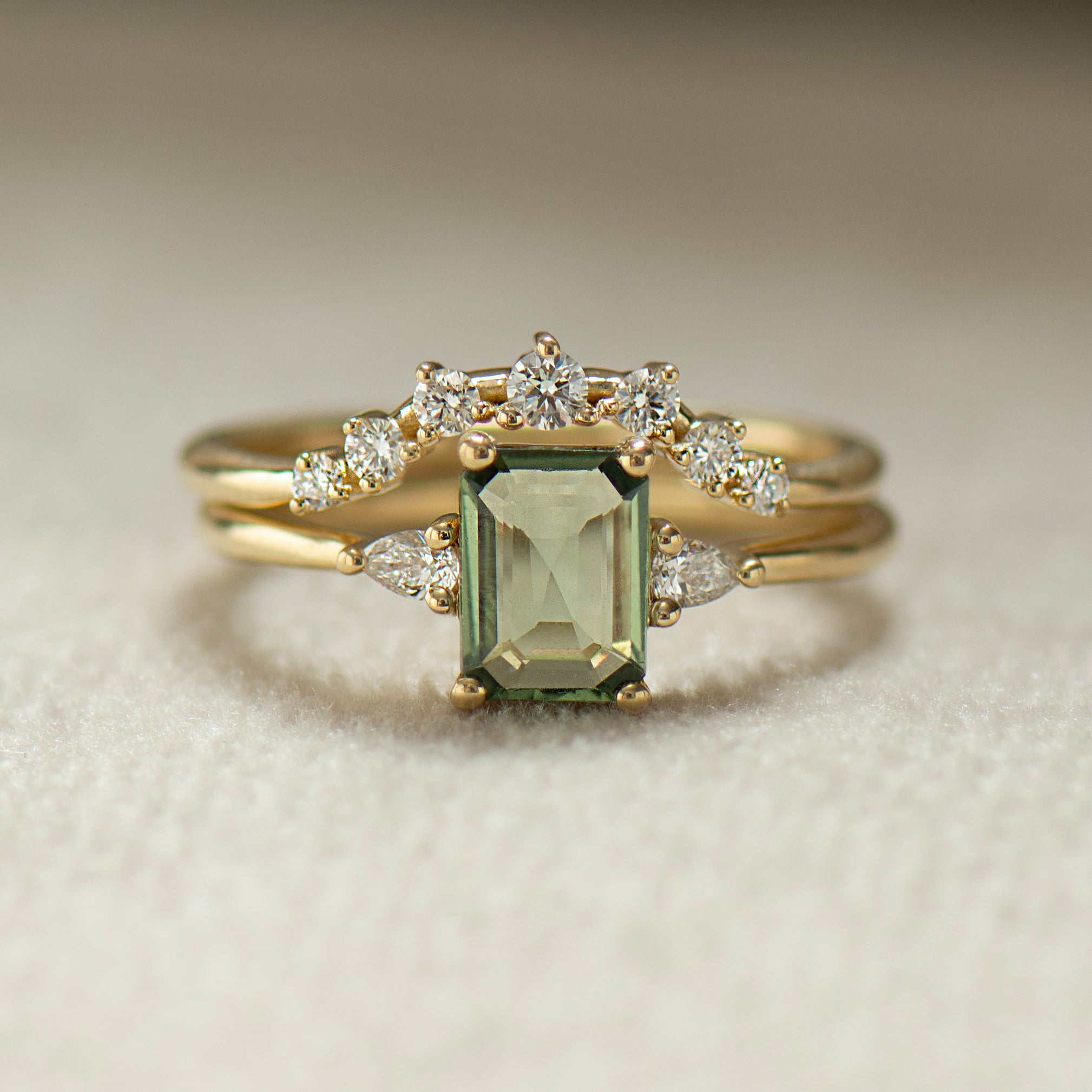 Emerald Cut Green Sapphire Set