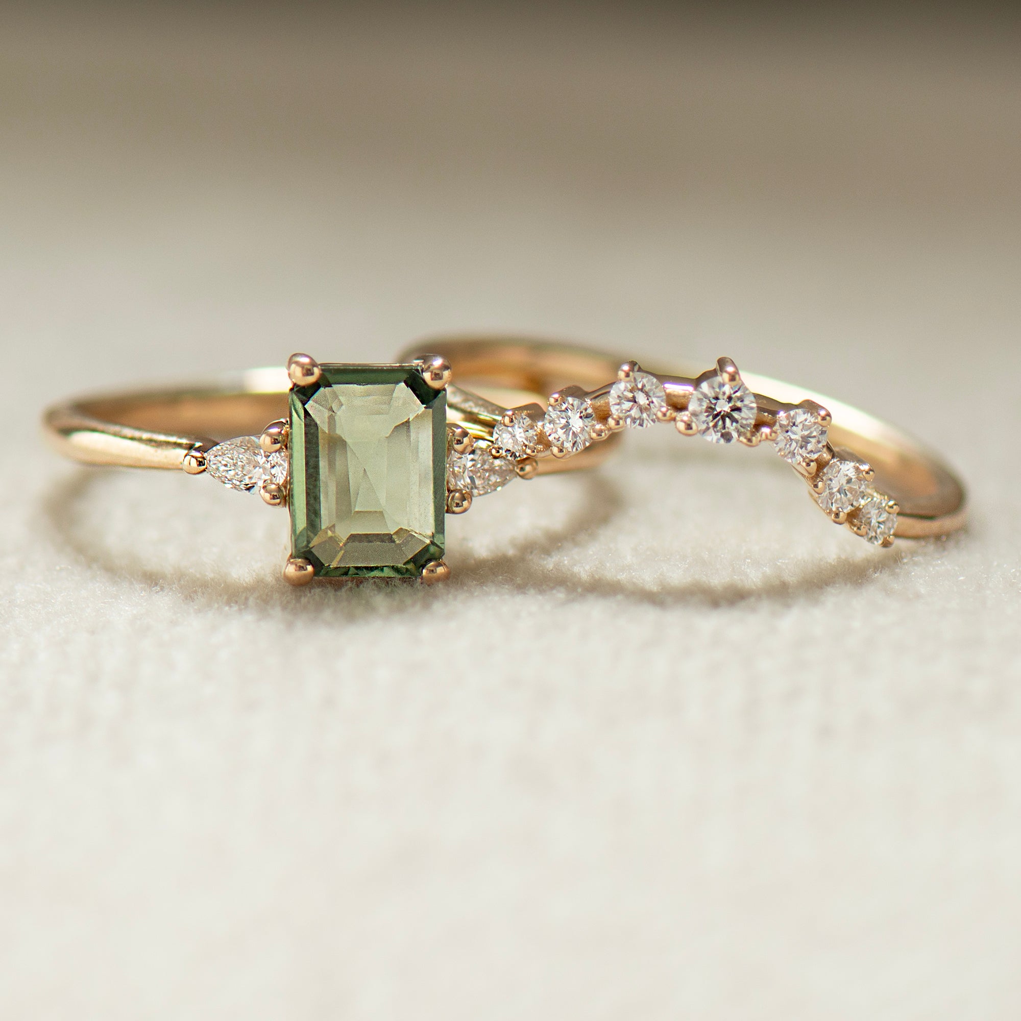 Emerald Cut Green Sapphire Set