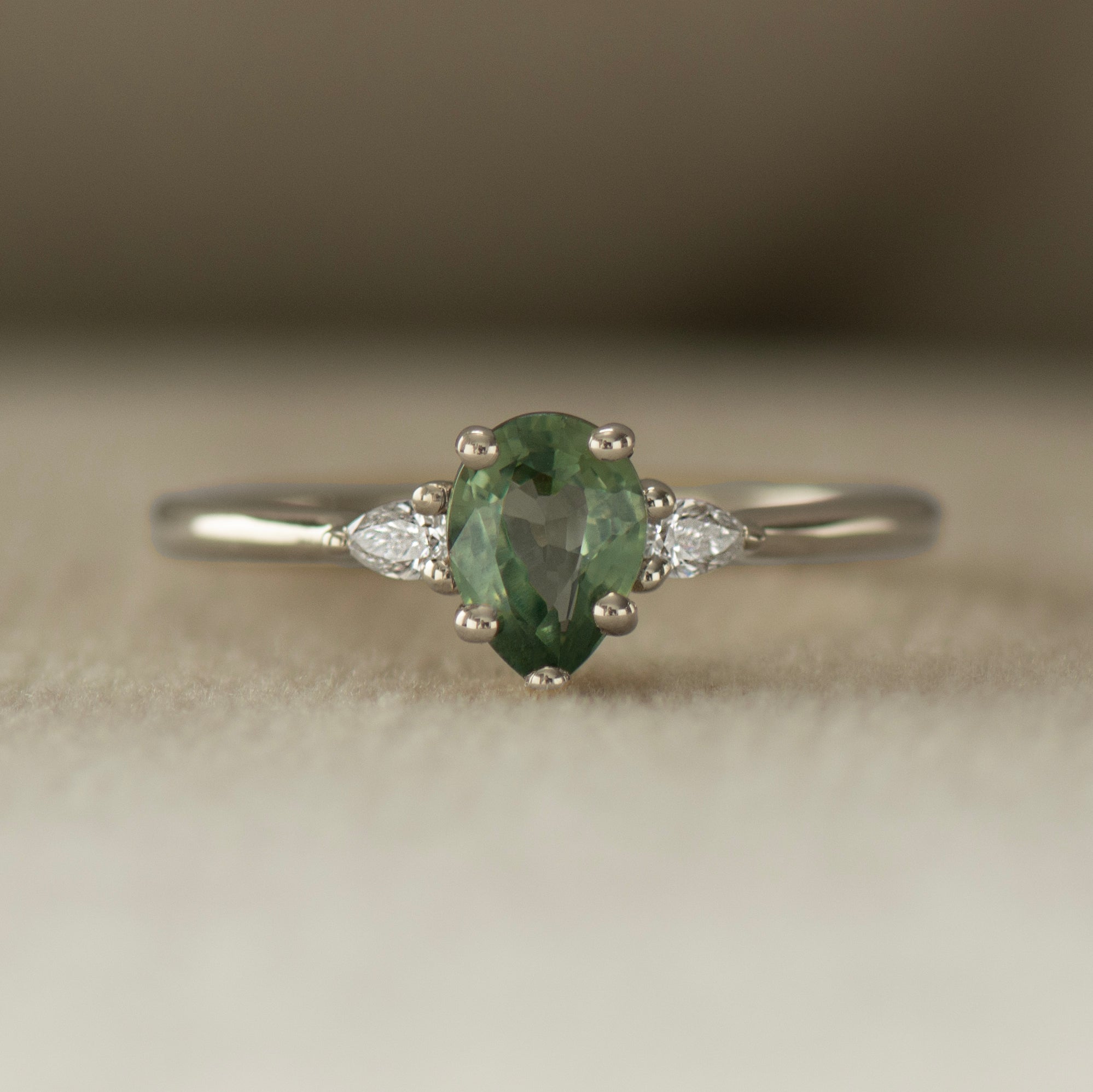 Green Sapphire Engagement Ring - Pear