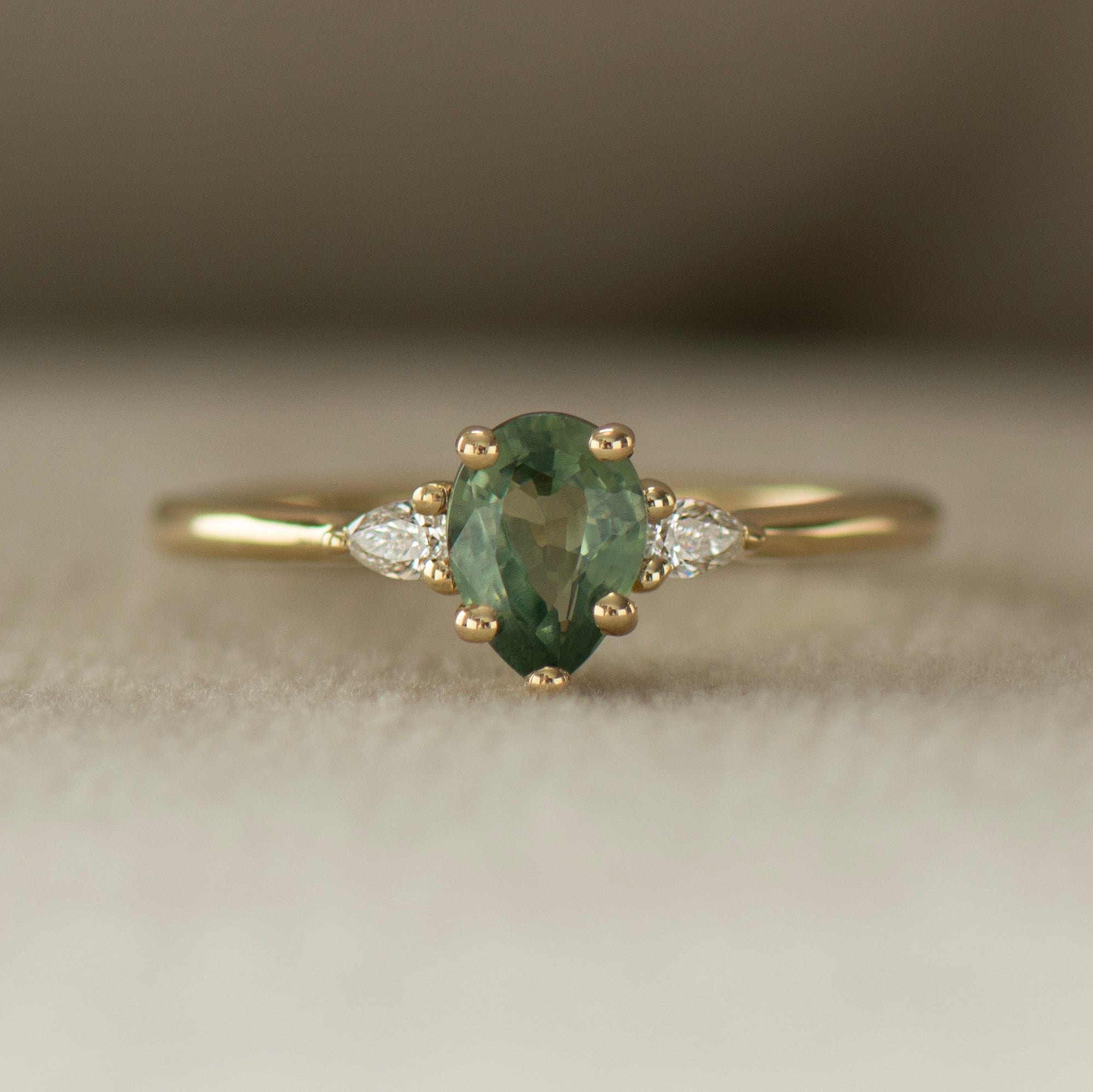 Green Sapphire Engagement Ring - Pear