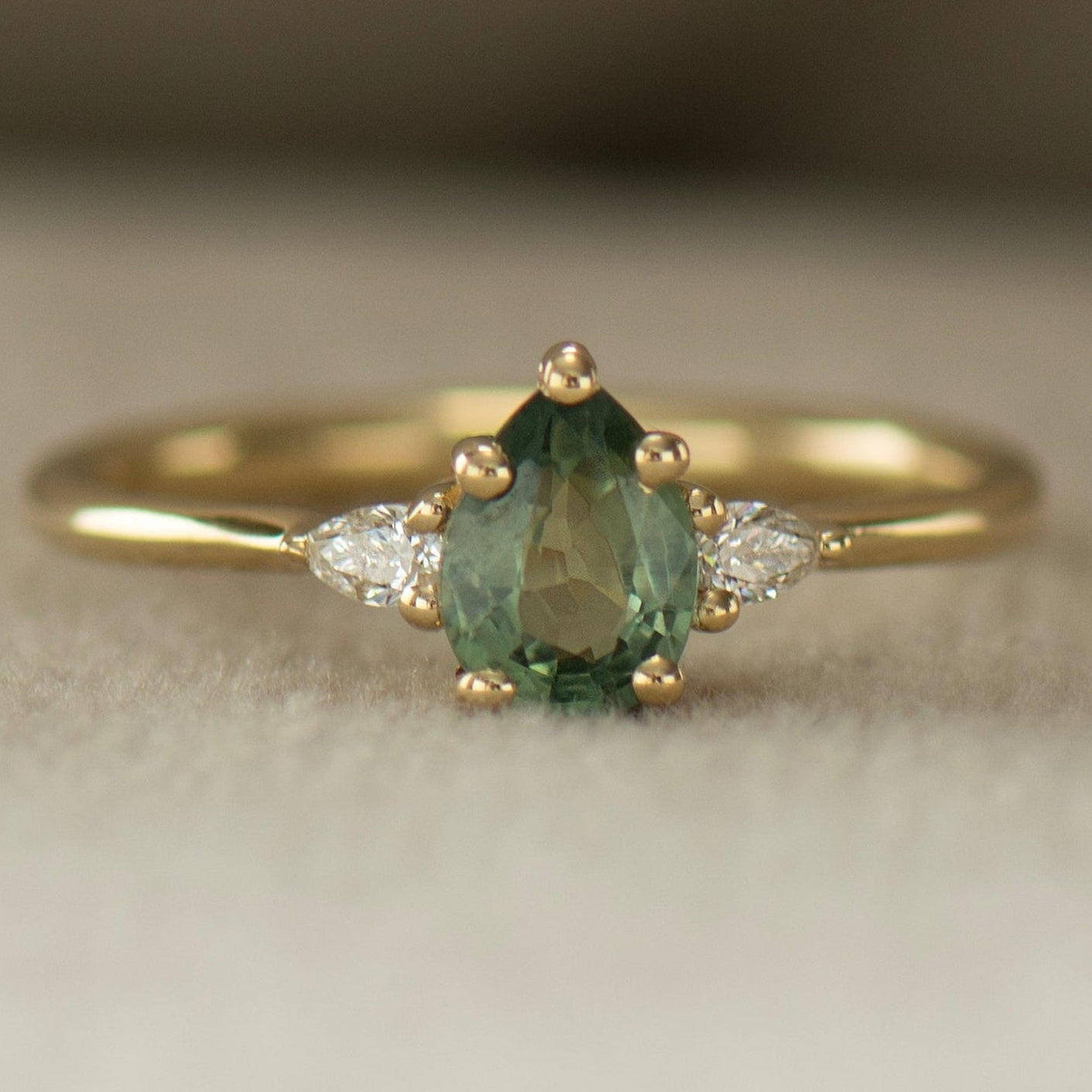 Green Sapphire Engagement Ring - Pear