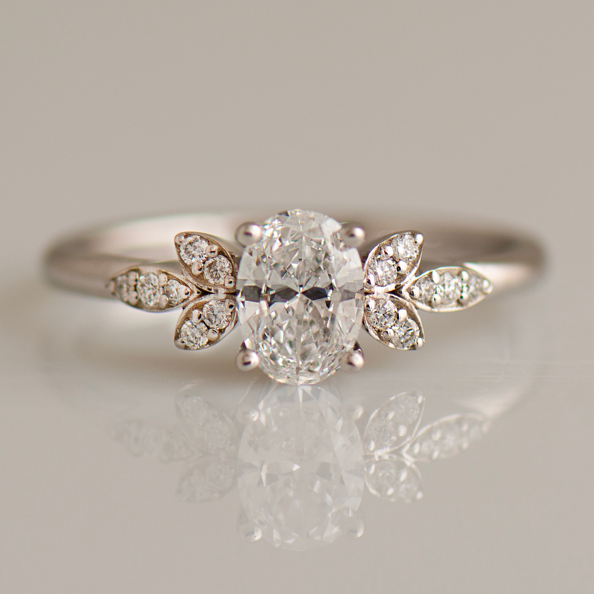 Flower Oval Engagement Ring