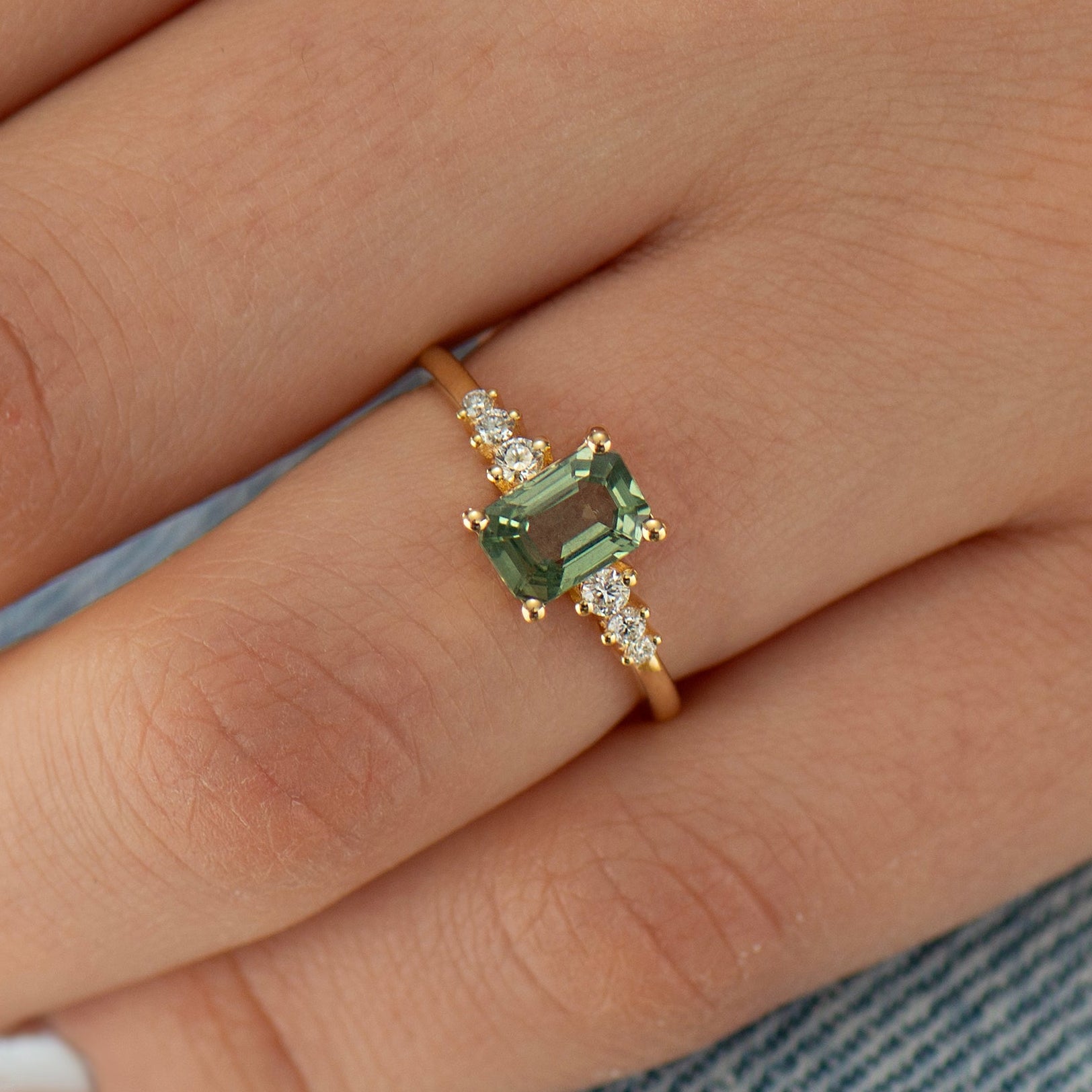 Emerald Cut Green Sapphire Engagement Ring