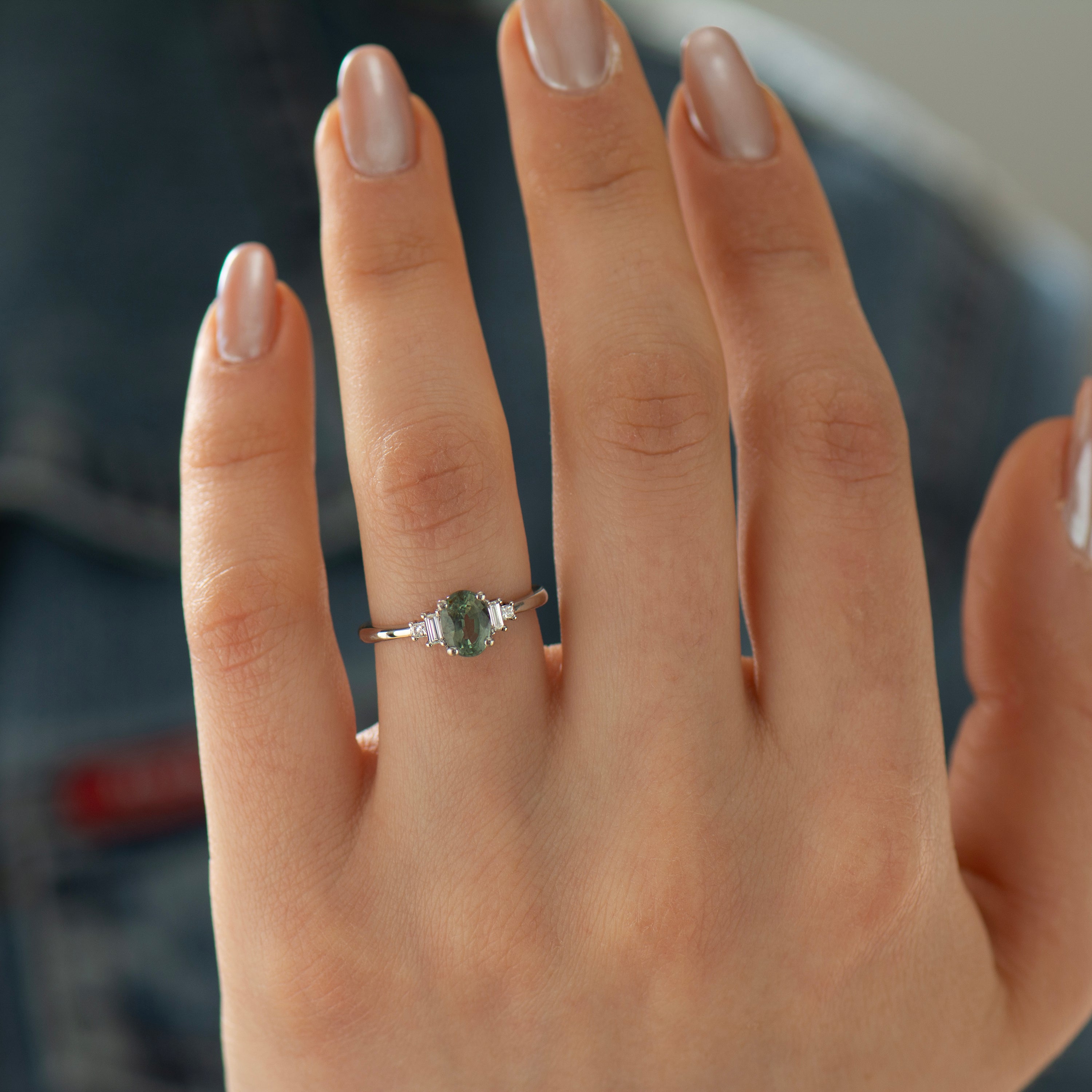 Art Deco Green Sapphire Engagement Ring