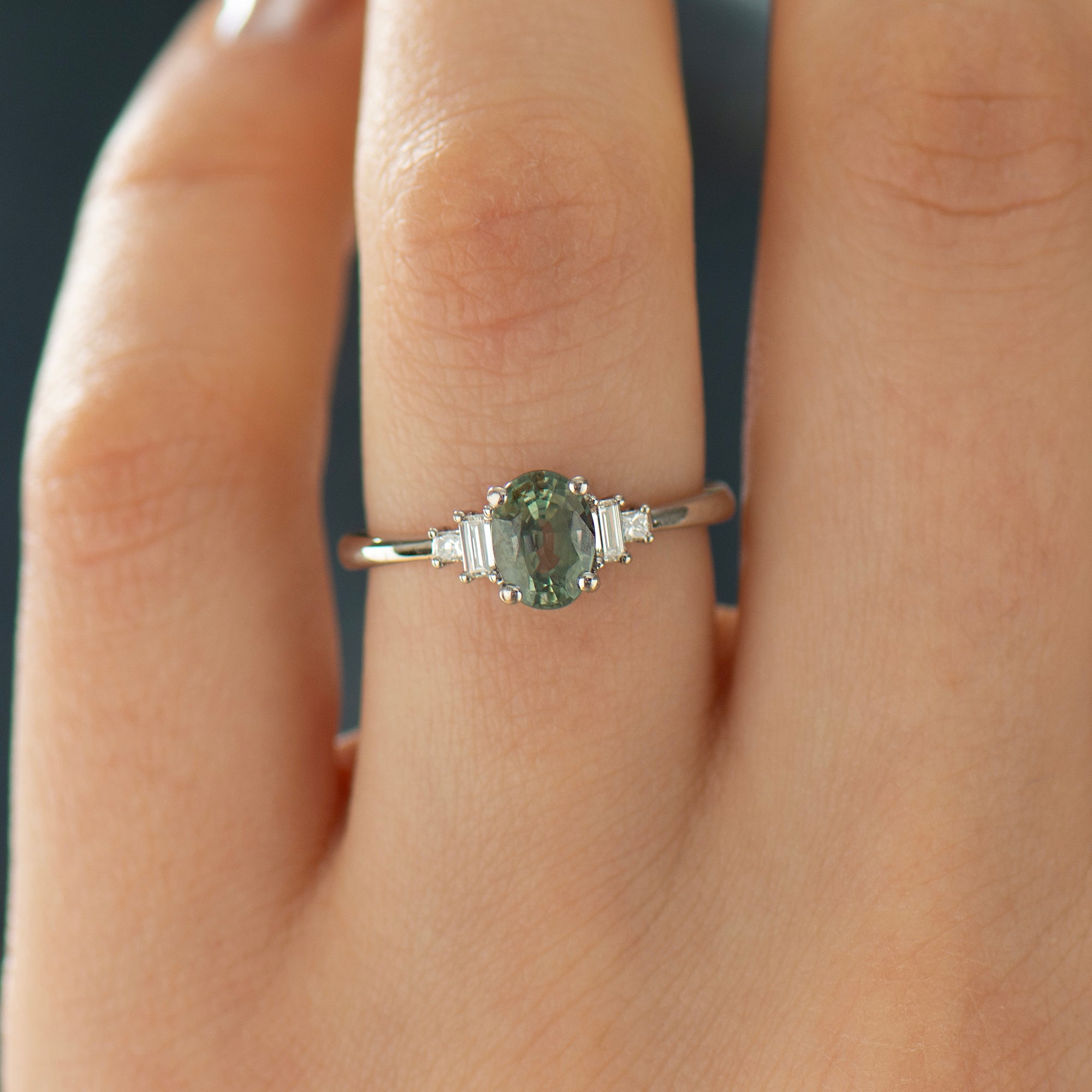 Art Deco Green Sapphire Engagement Ring