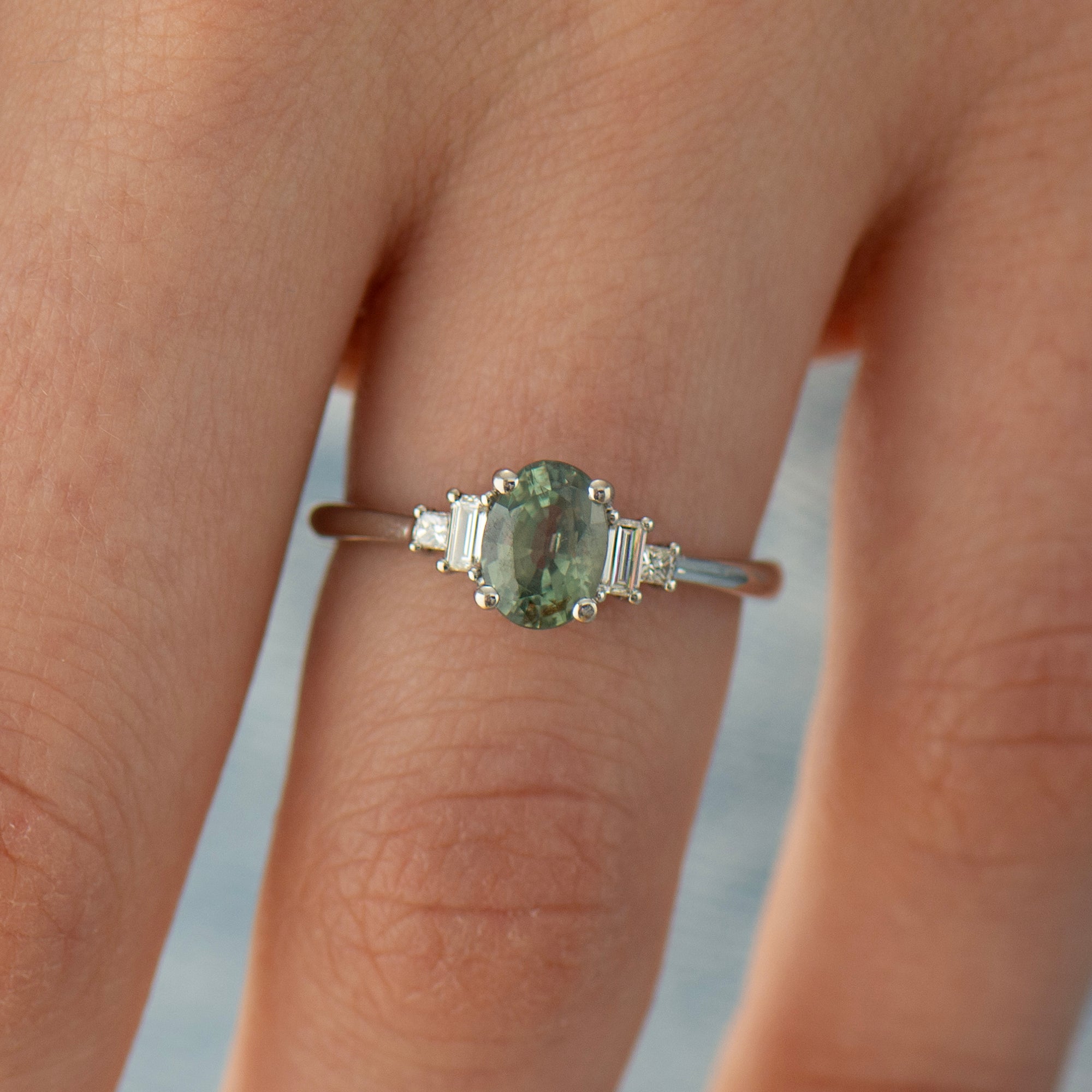 Art Deco Green Sapphire Engagement Ring
