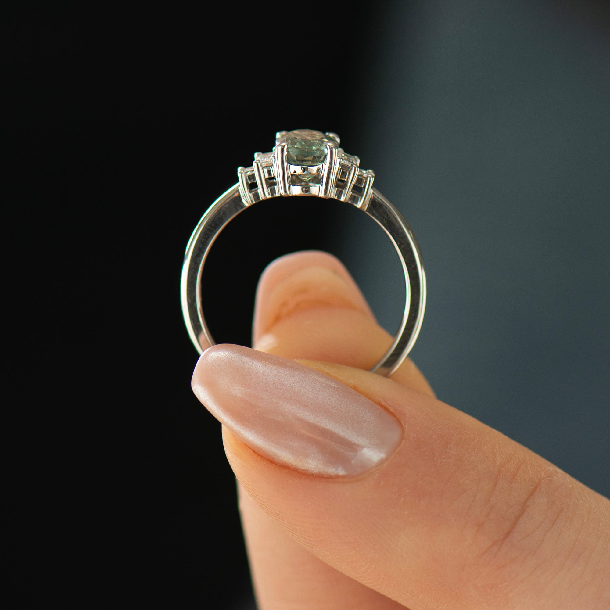 Art Deco Green Sapphire Engagement Ring