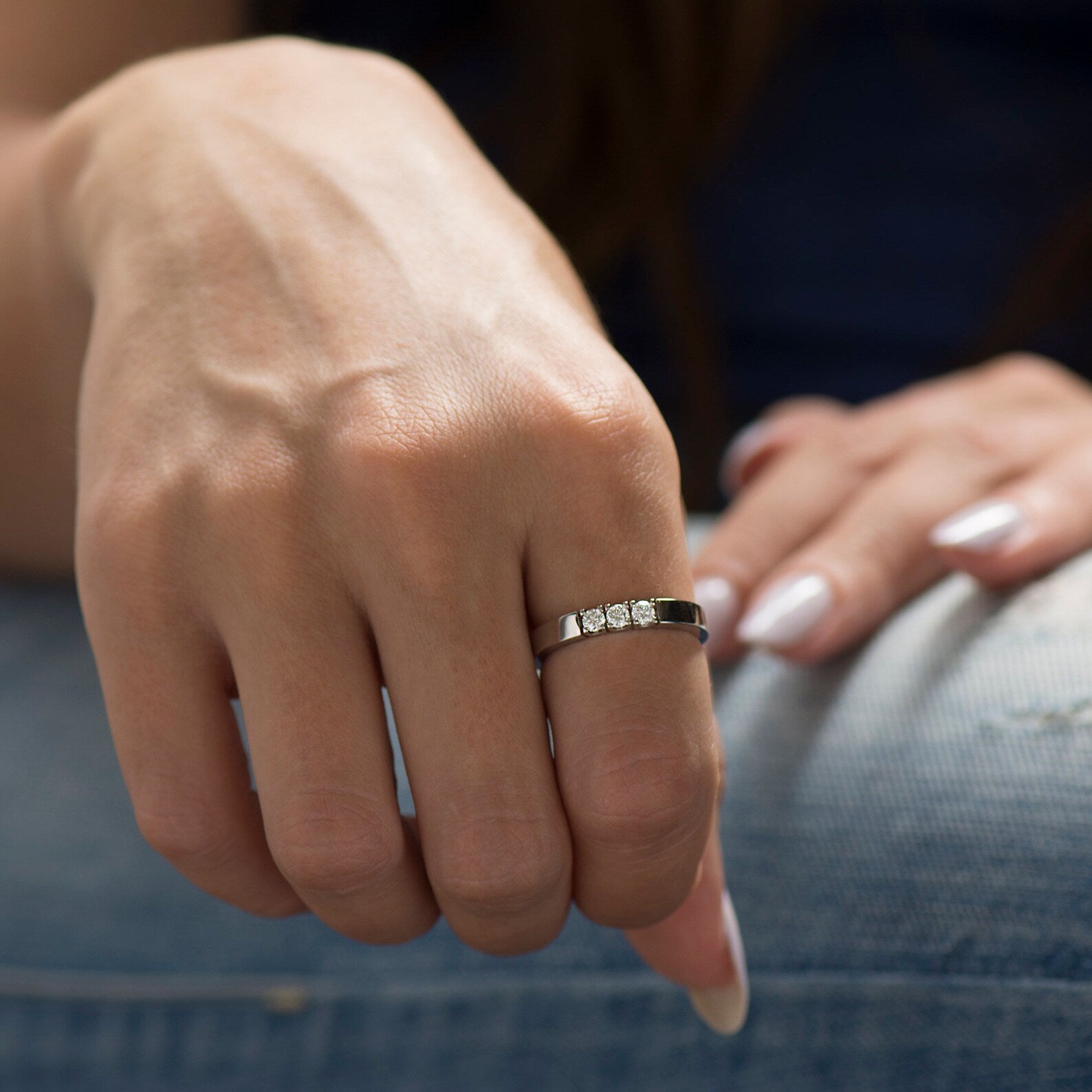 Three Diamonds Wedding band