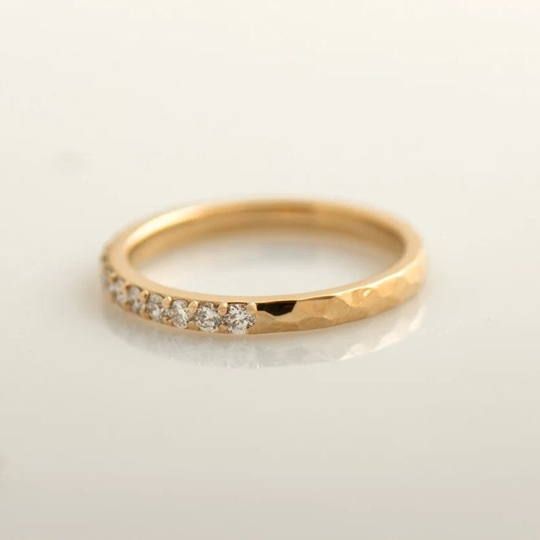 2MM Hammered Pave Diamond Ring