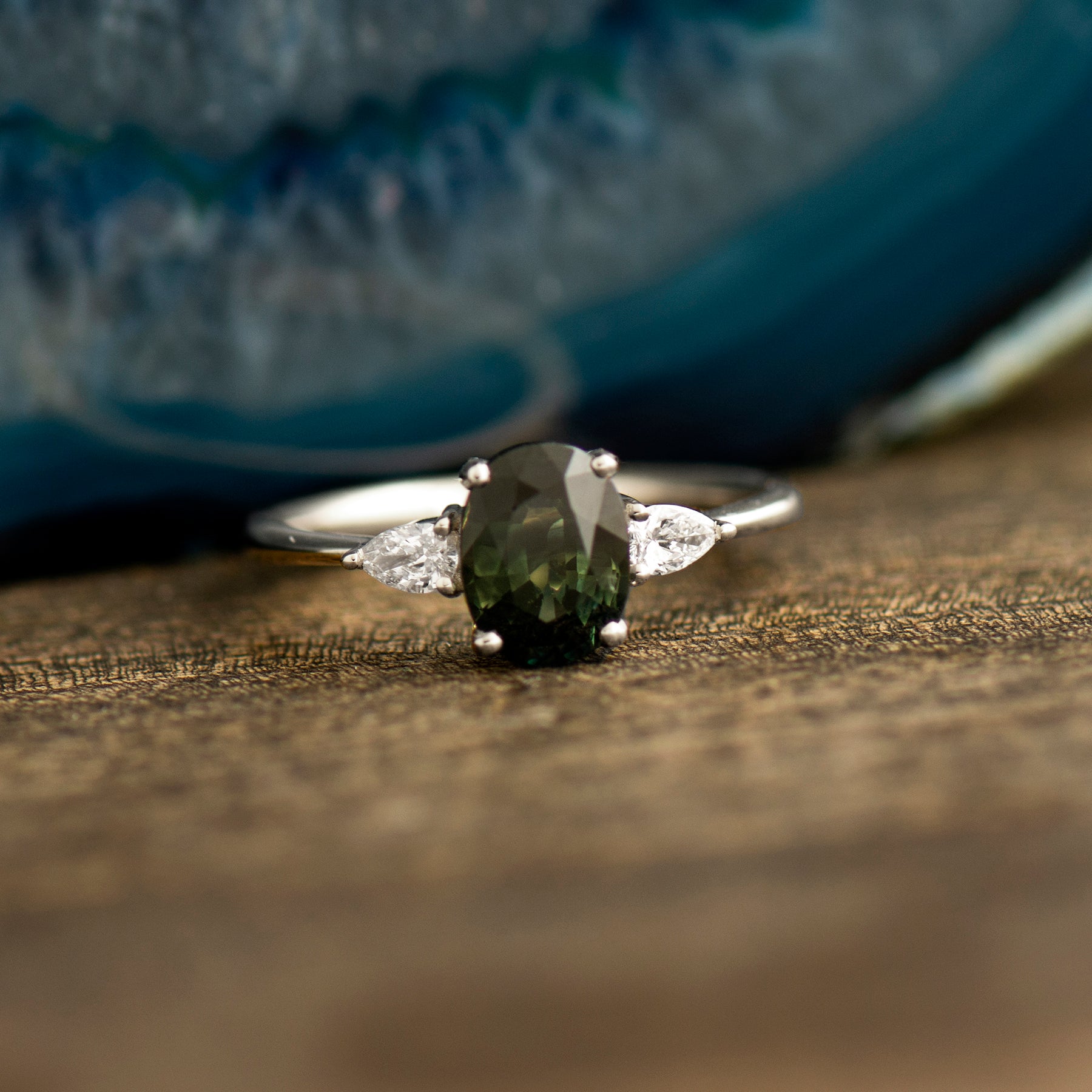 Teal Sapphire Engagement Ring