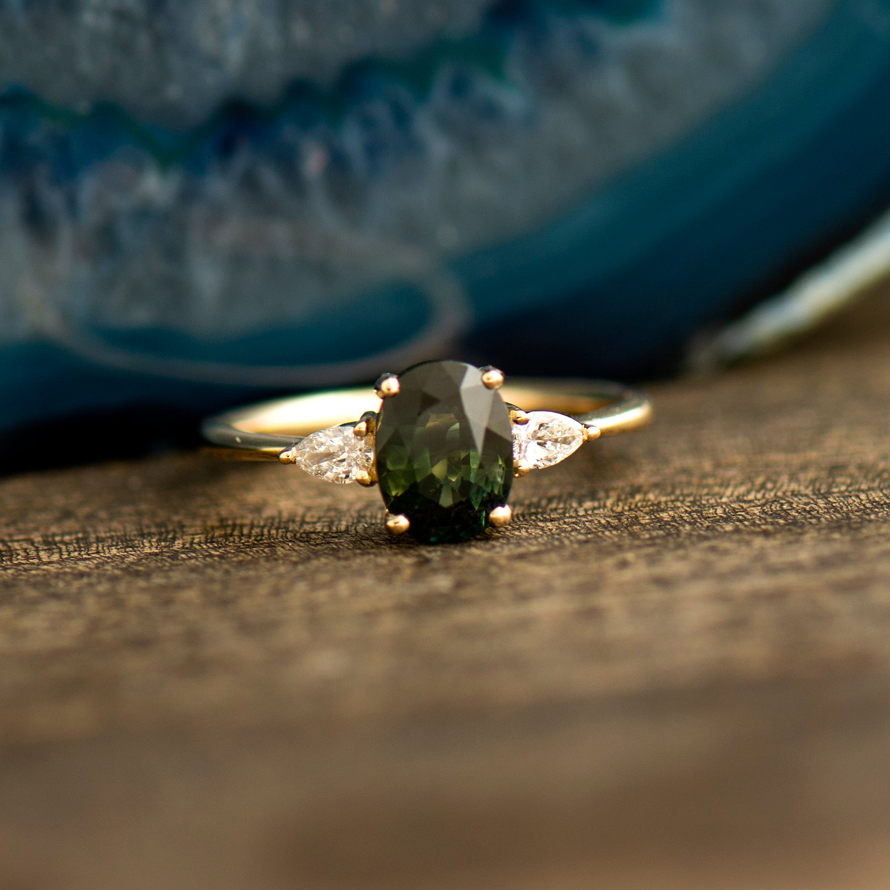 Teal Sapphire Engagement Ring