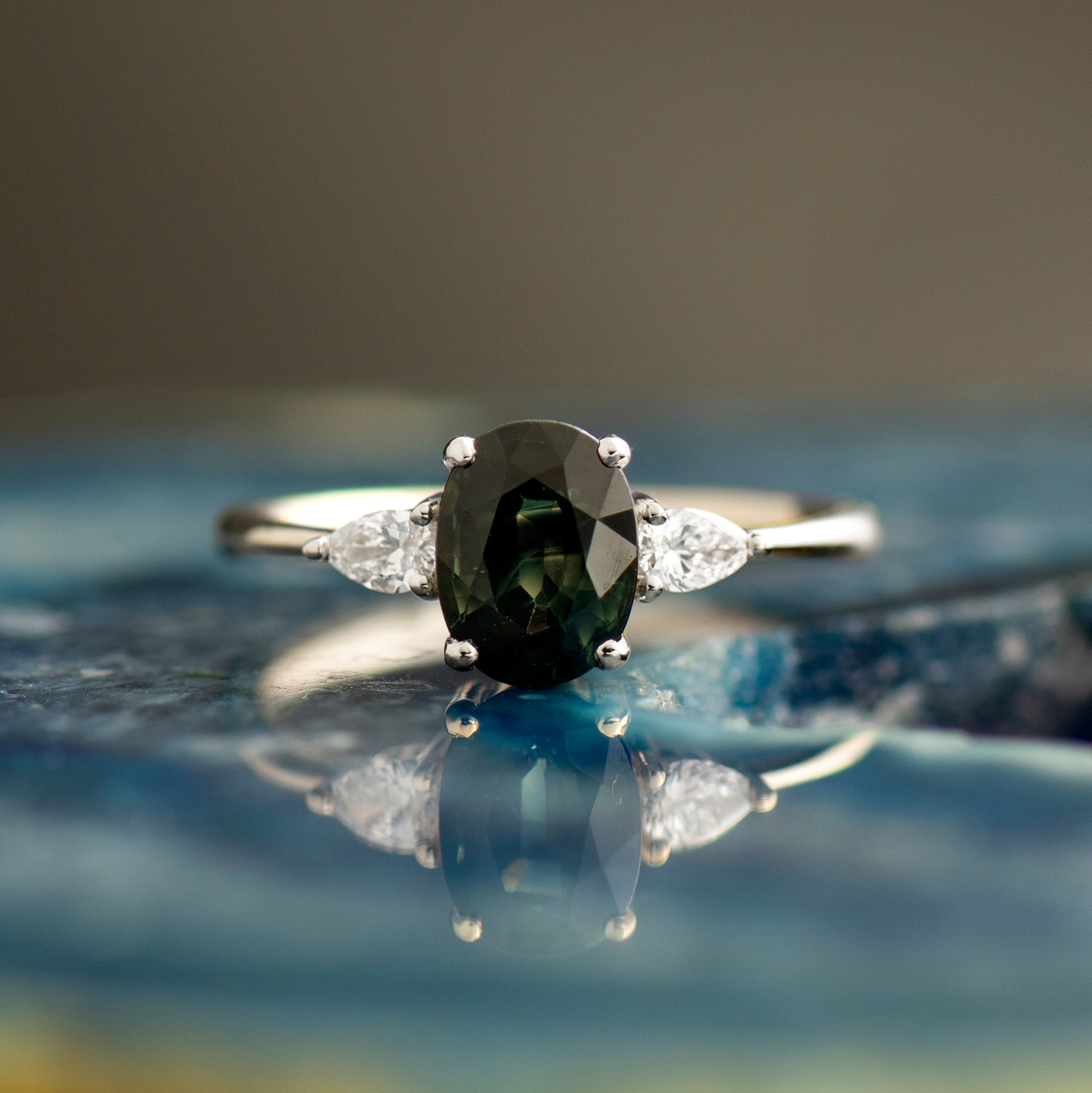 Teal Sapphire Engagement Ring