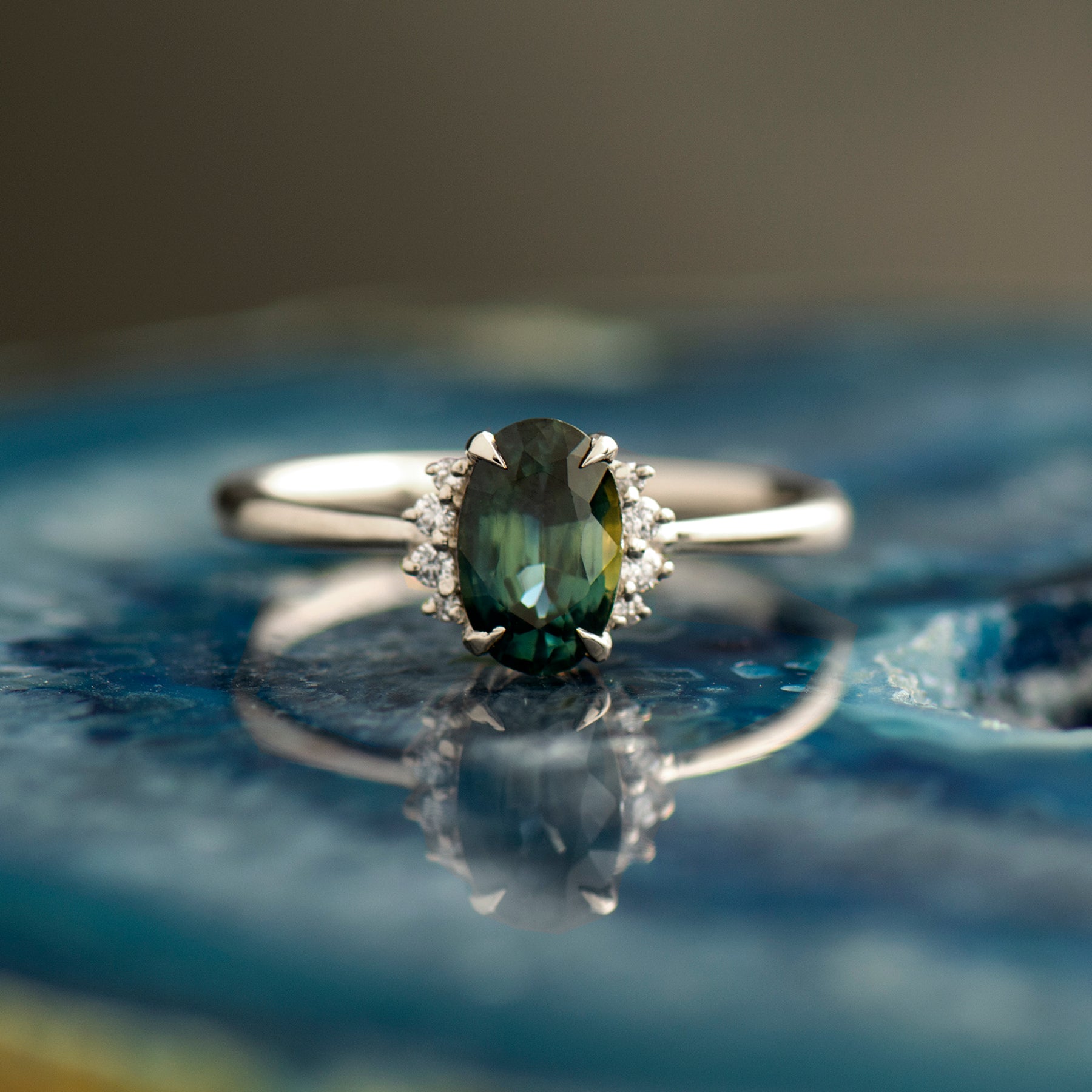 Teal Sapphire Engagement Ring