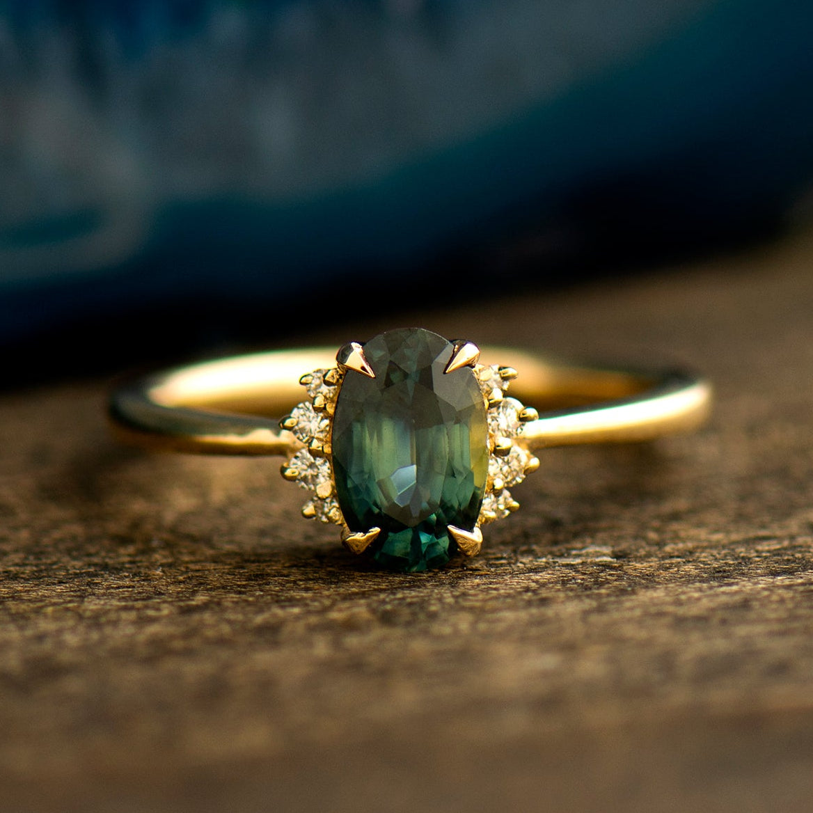 Teal Sapphire Engagement Ring