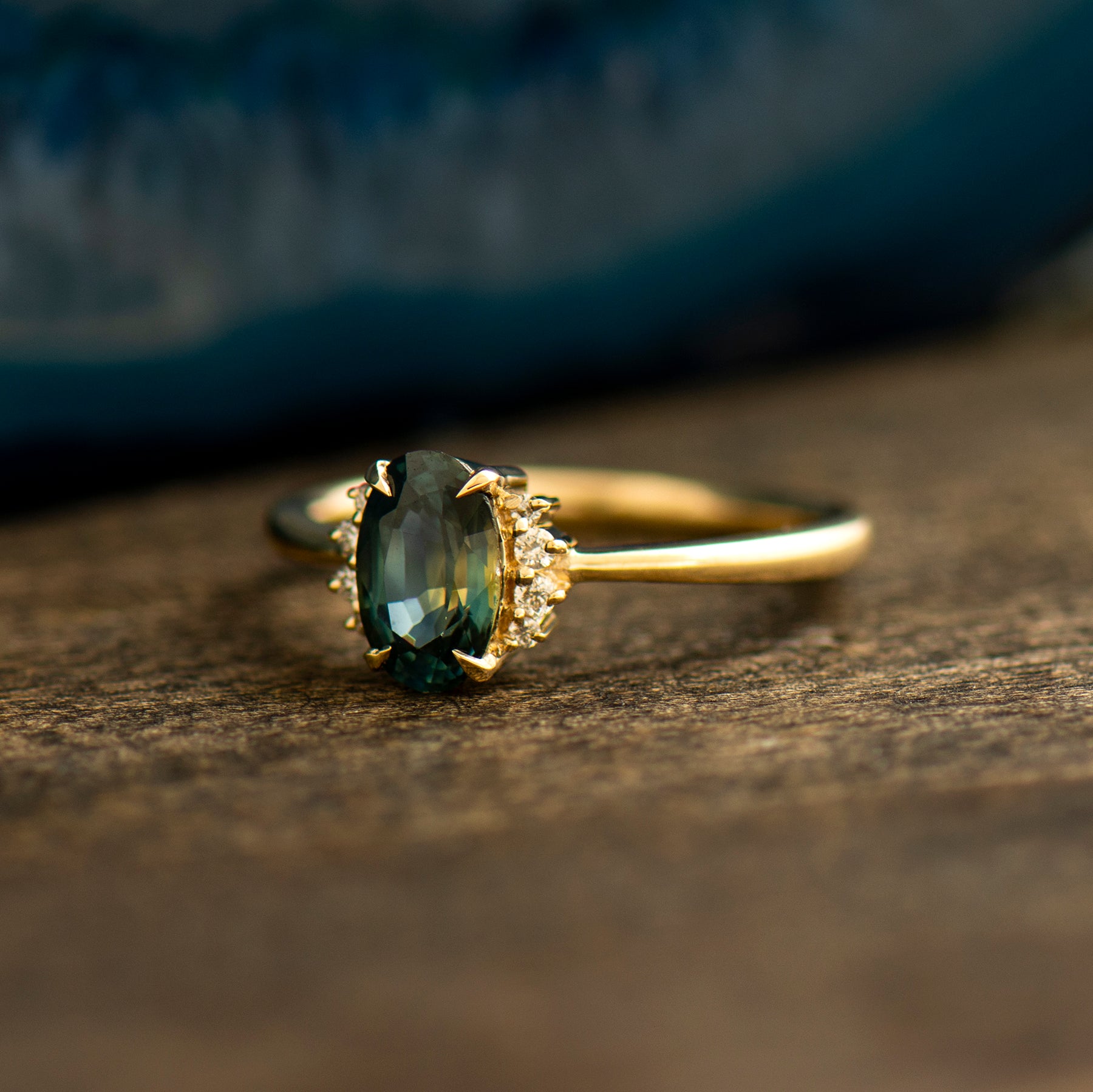 Teal Sapphire Engagement Ring