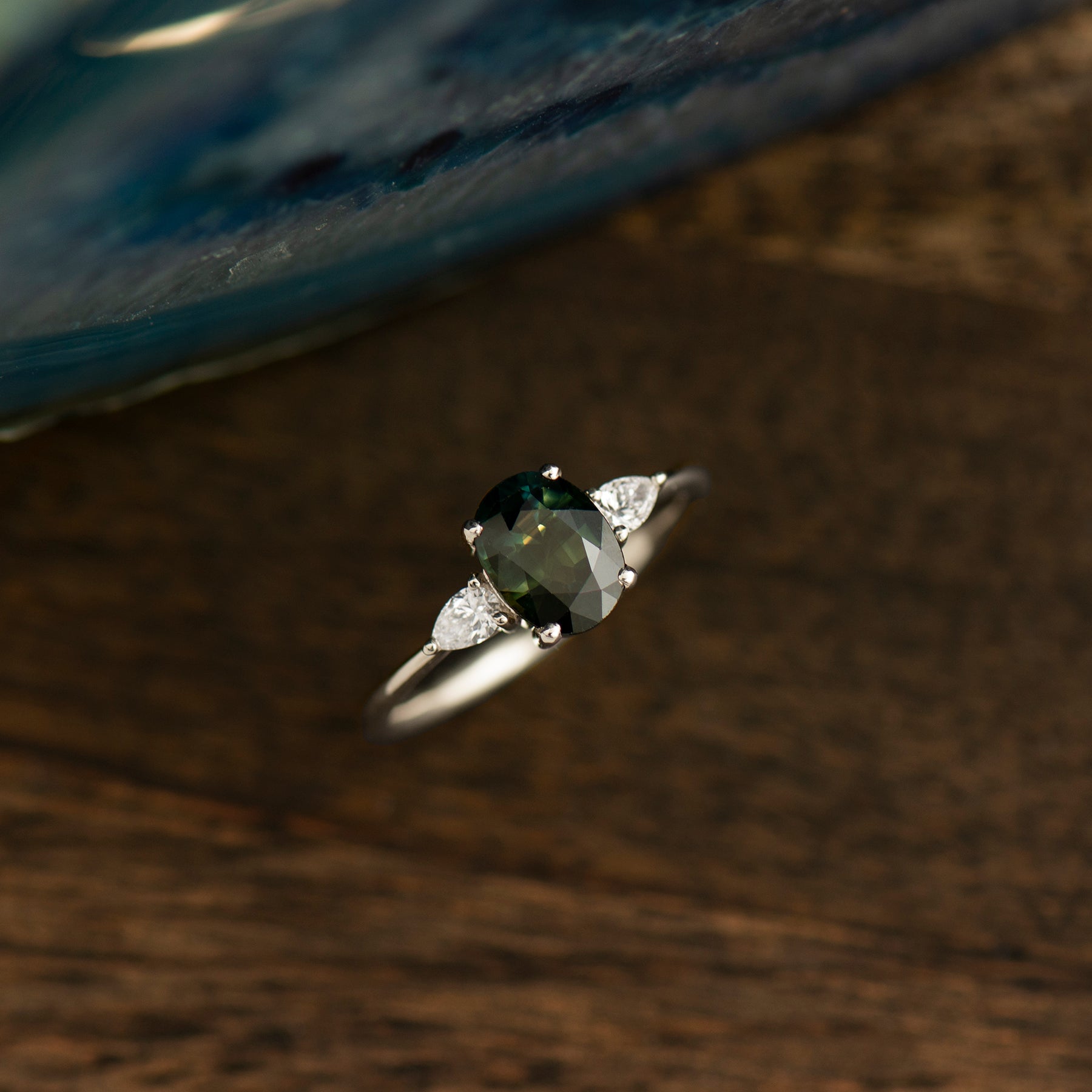 Teal Sapphire Engagement Ring