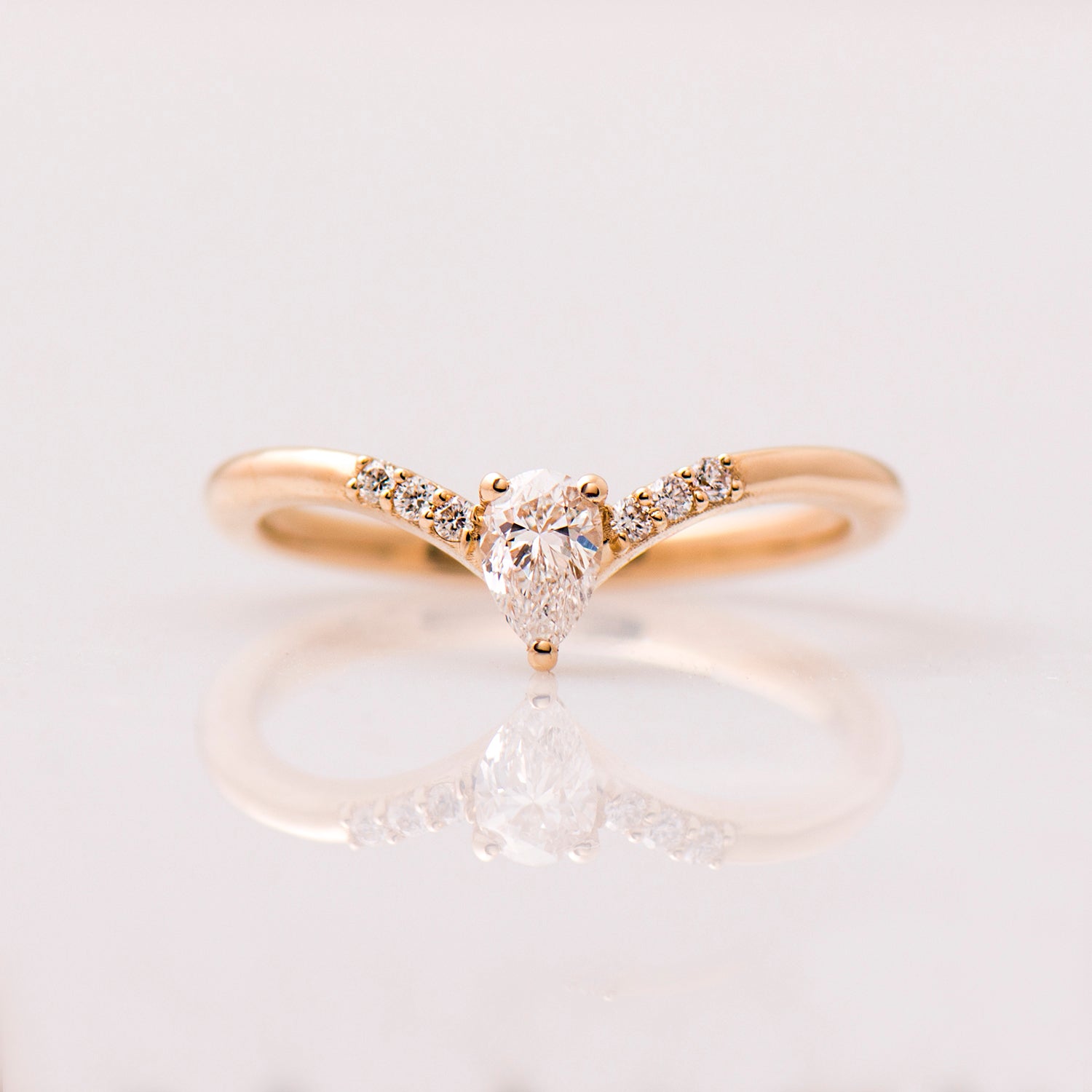 V Shaped Pear cut Engagement Ring