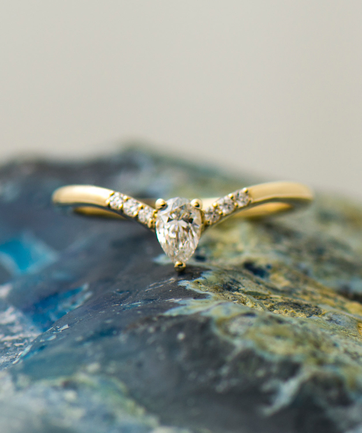 V Shaped Pear cut Engagement Ring