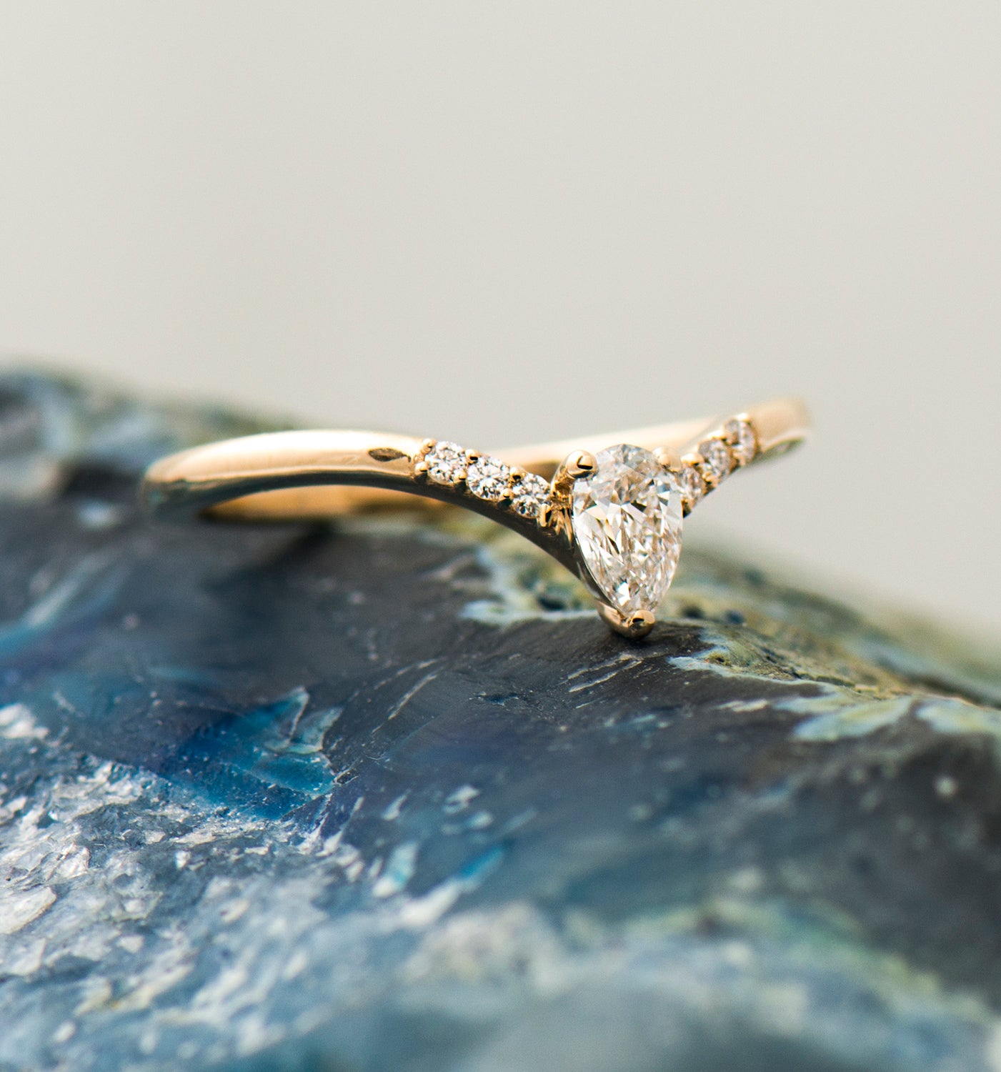 V Shaped Pear cut Engagement Ring