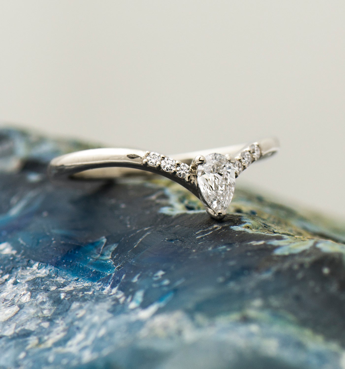 V Shaped Pear cut Engagement Ring