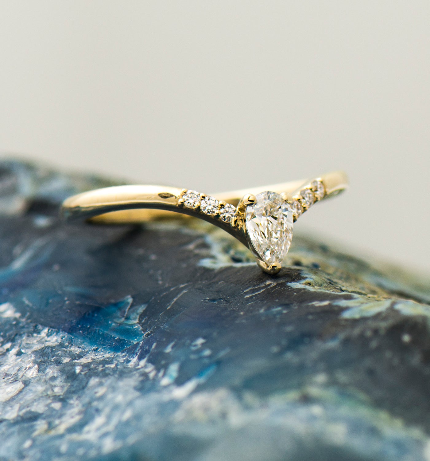 V Shaped Pear cut Engagement Ring