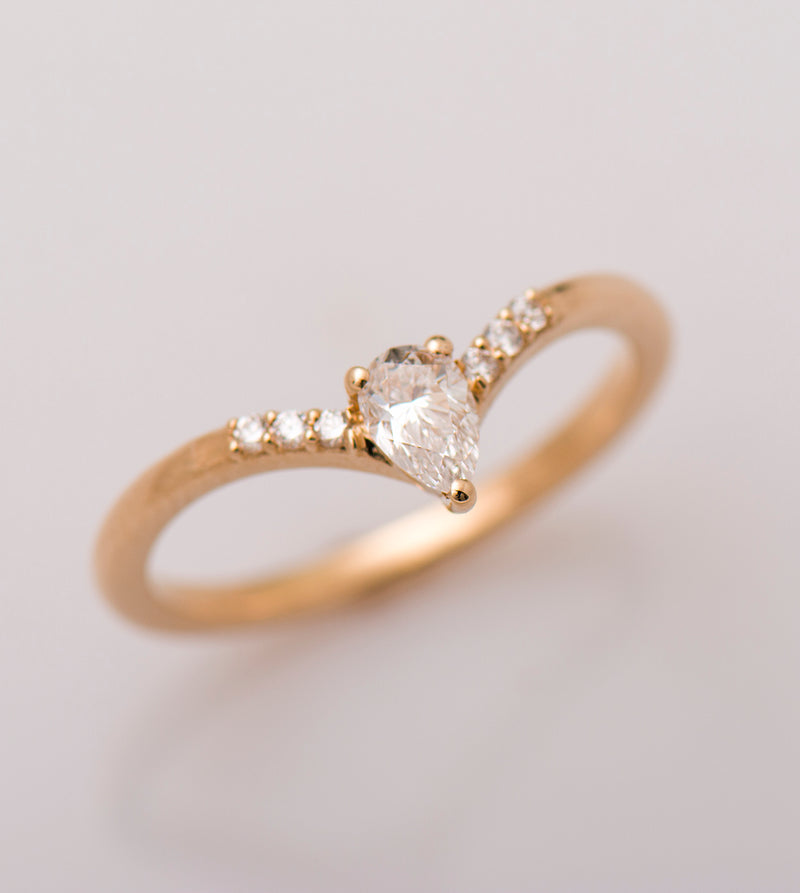 V Shaped Pear cut Engagement Ring
