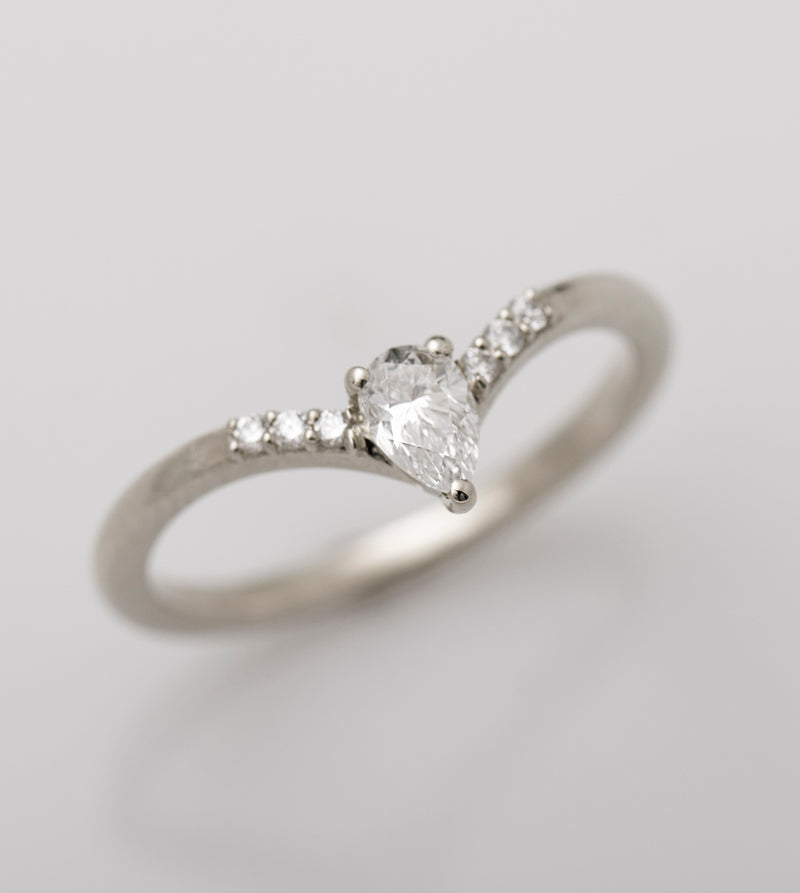 V Shaped Pear cut Engagement Ring