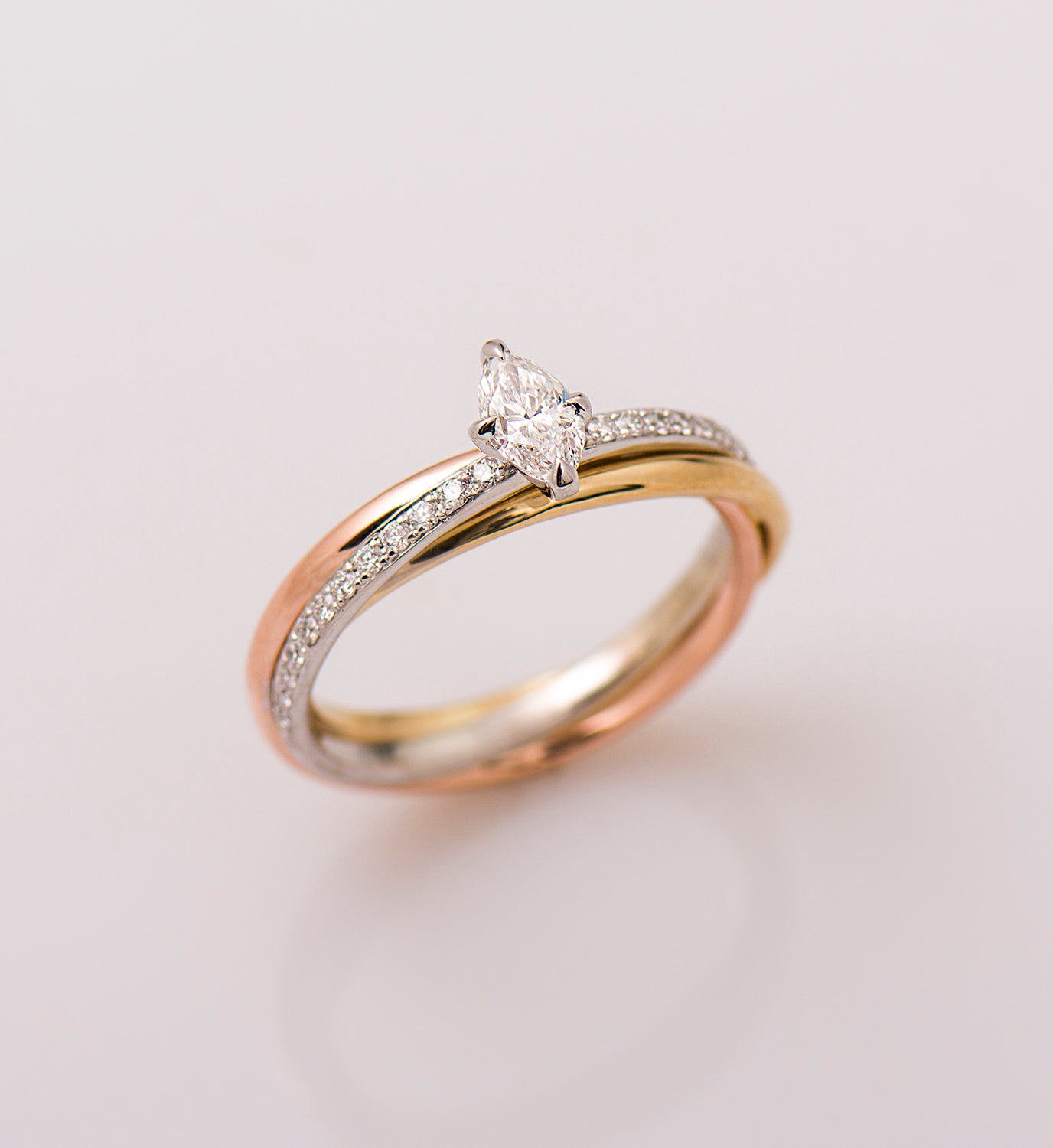 Marquise Diamond Three Tone Ring