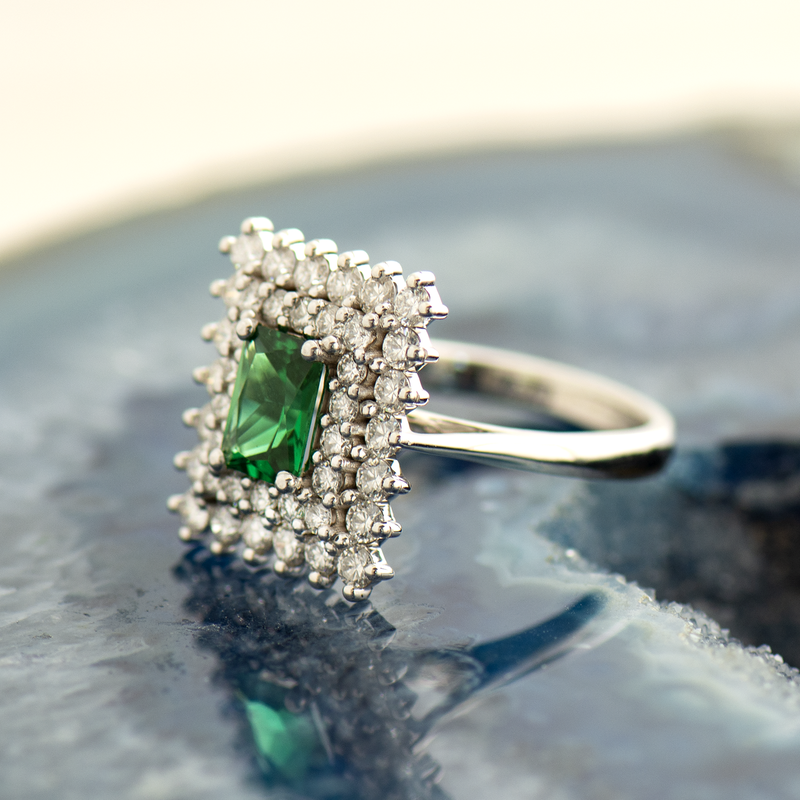Vintage 2.35 Carat Emerald and Diamond Halo Ring - AGL - Antique & Vintage  Engagement Rings